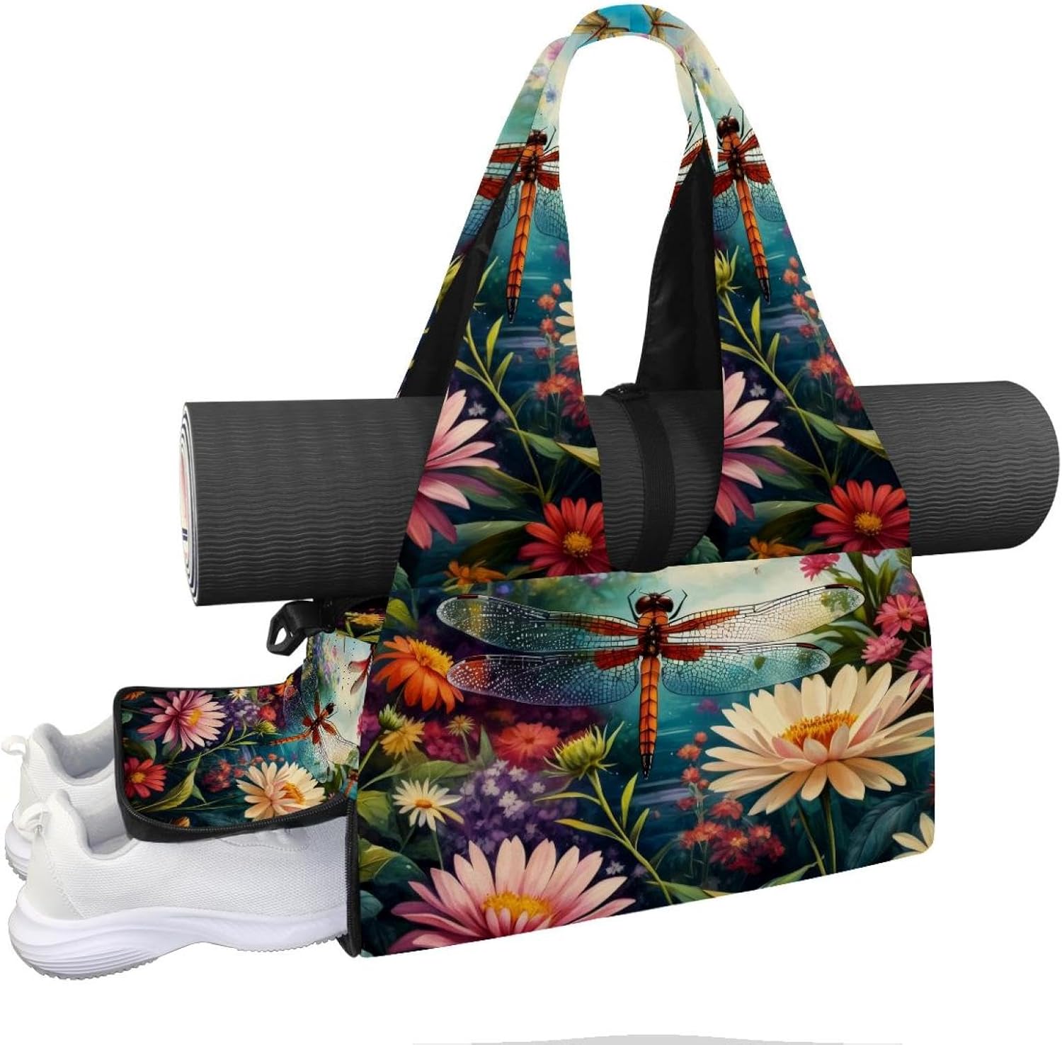 Gym Bag for Women, Tropical Leopard Yoga Mat Bag with Shoe Compartment, Sport Yoga Gym Bag with Yoga Strap, Carryall Yoga Tote Bag