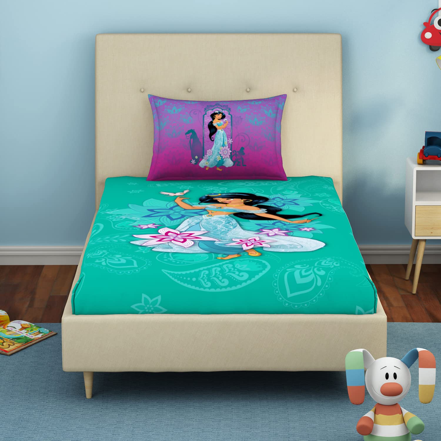 spaces 100% cotton bedsheet single stain release skin safe breathable fabric 180 tc light blue bedsheet for single bed