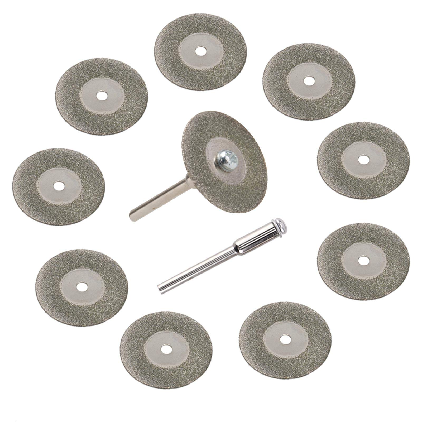 Full Sand Diamond Wheels Tungsten Electrode Sharpener Blades Replacement Cutting Wheels Tig Welding Discs 10pcs 25mm 0.5mm w/ 2 CNC Connecting Rods Compatible with Dremel Rotary Tools
