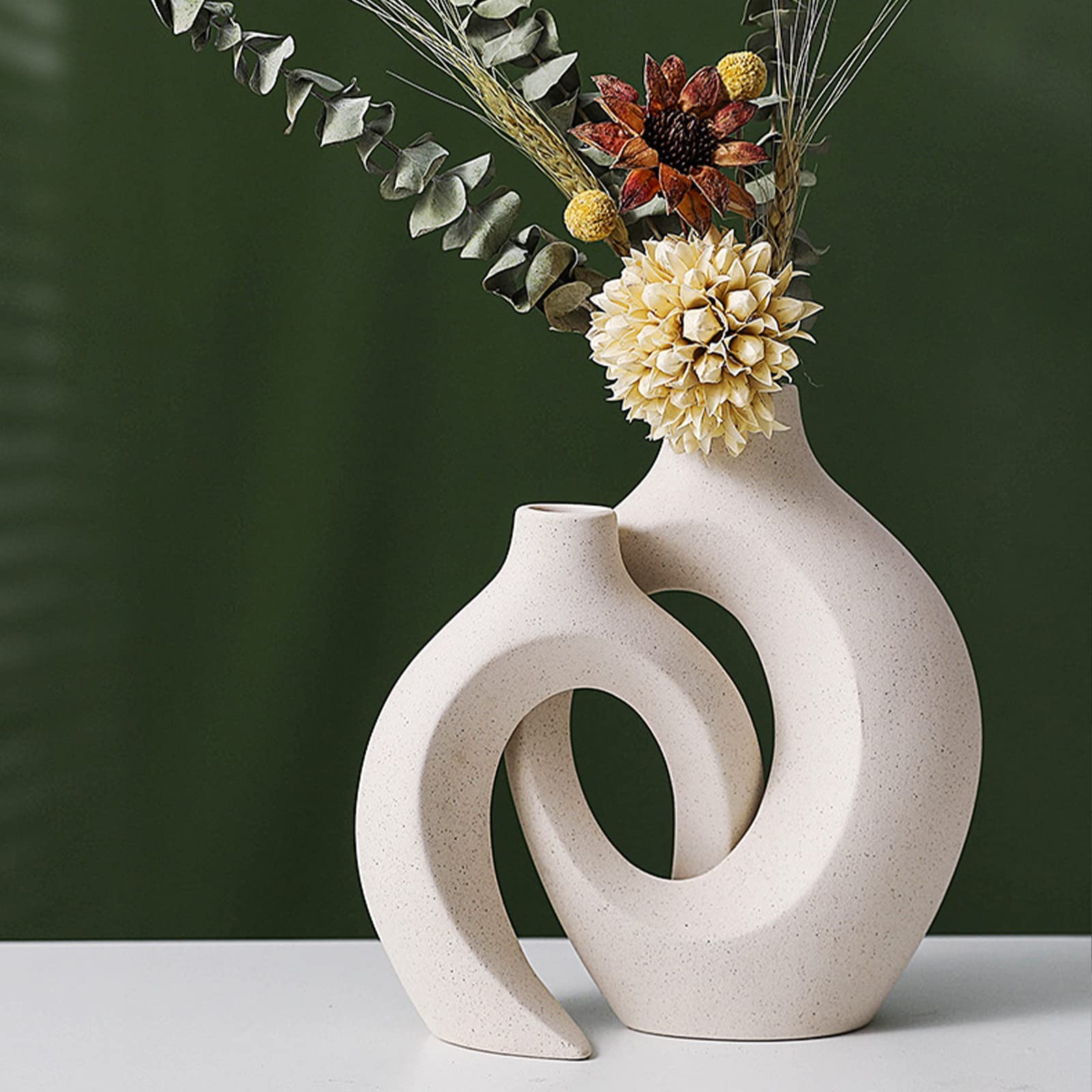 Keramik Vase Set, 2 Moderne weiße Keramik Vasen, Keramik Donut Vasen, Keramik Vase Blumenarrangement, Hochzeit Tisch, Party, Wohnzimmer, Büro, Schlafzimmer, Housewarming Geschenk