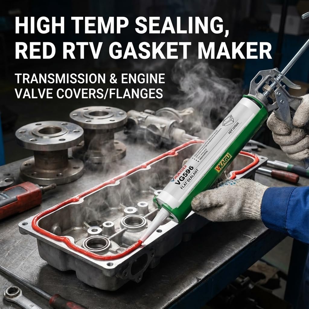 VG596 Industrial RTV Silicone Sealant, Heavy Duty Gasket Maker for Fleet & Shop Maintenance, Non-Corrosive Flange Sealant for Oil Pans, Valve Covers & Compressors, 10.14 fl oz (4 Pack)