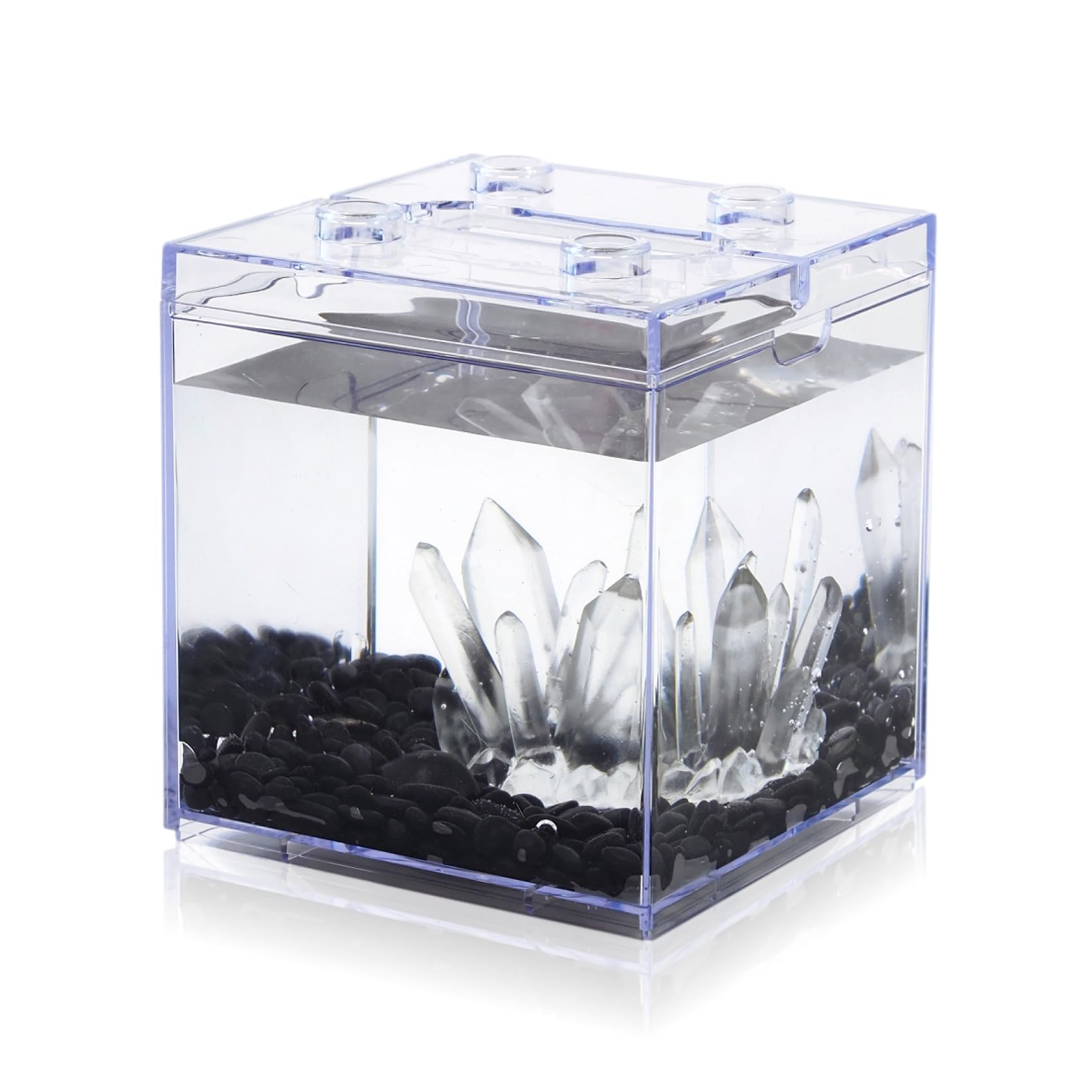 Mini Betta Fish Tank, Stackable Small Fish Bowl for Desktop Decoration, 0.2 Gallon 360° Rotatable Tiny Aquarium Kit with Gravels & Resin Crystal