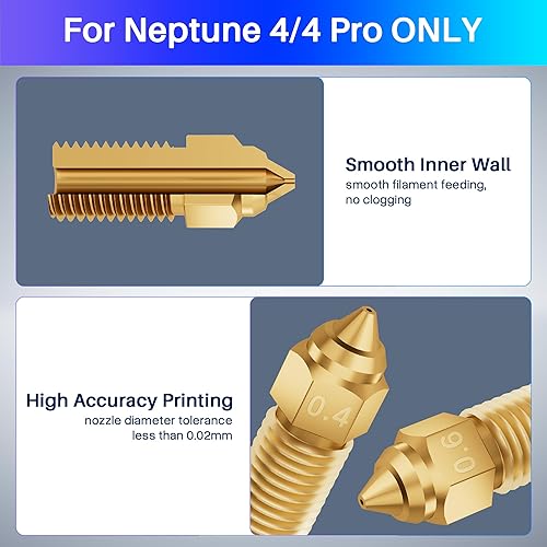 Miniatura 3 de ELEGOO Boquillas de varios tamaños para impresoras 3D Neptune 4 y Neptune 4 Pro, boquillas Hotend de latón 0.20.40.60.031 in con kits de limpieza