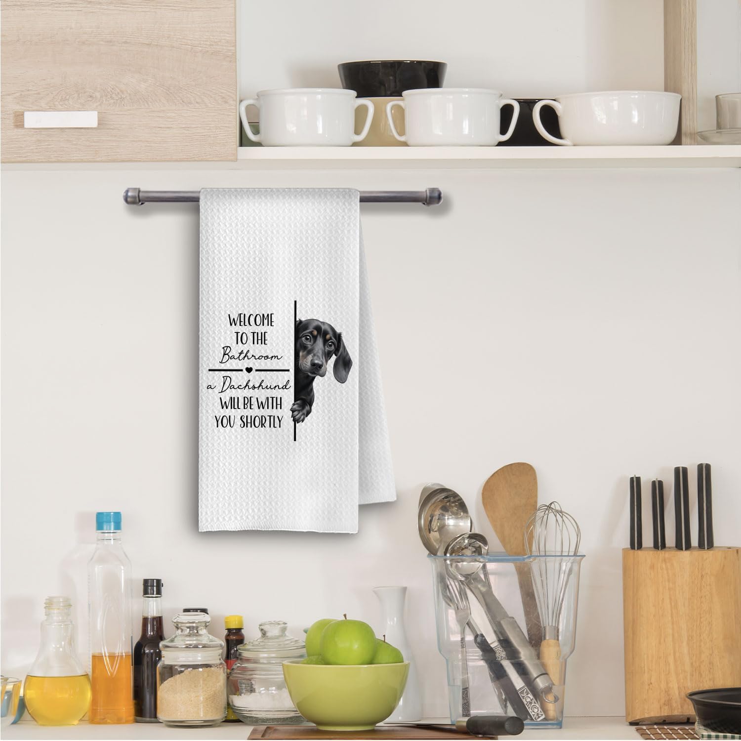 Funny Dachshund Dog Bathroom Hand Towels, Weiner Dog Gifts for Women Men, Welcome to The Bathroom Dachshund Decorative Hand Towels for Bath Room Washroom Restroom, 16x24 Inch - Image 3