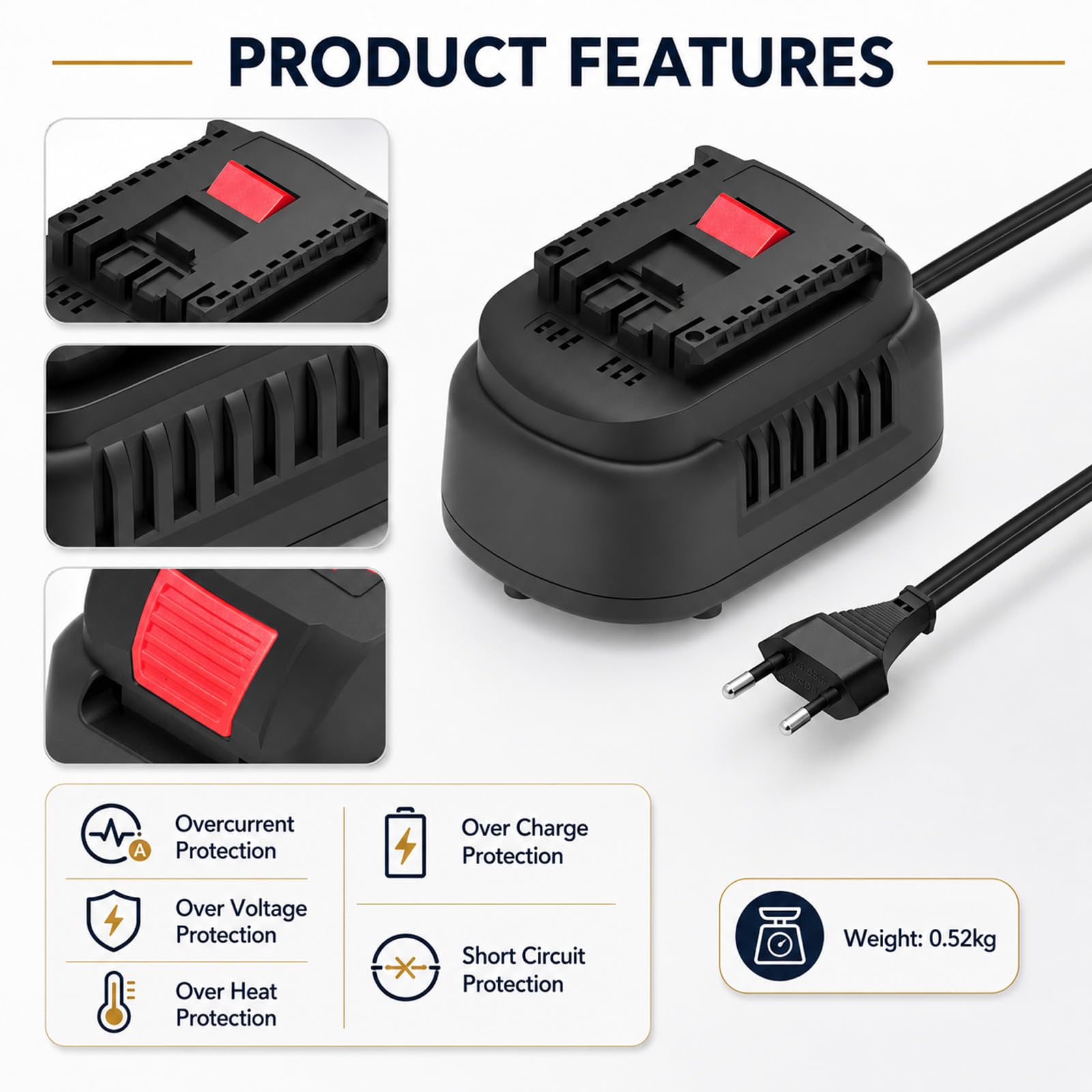 Convertisseur CA CC 230 V vers 18 V 500 W Adaptateur d'alimentation pour outils électriques Bosch Professional 18 V GBA avec câble d'alimentation de 1,8 m, bloc d'alimentation pour perceuse sans
