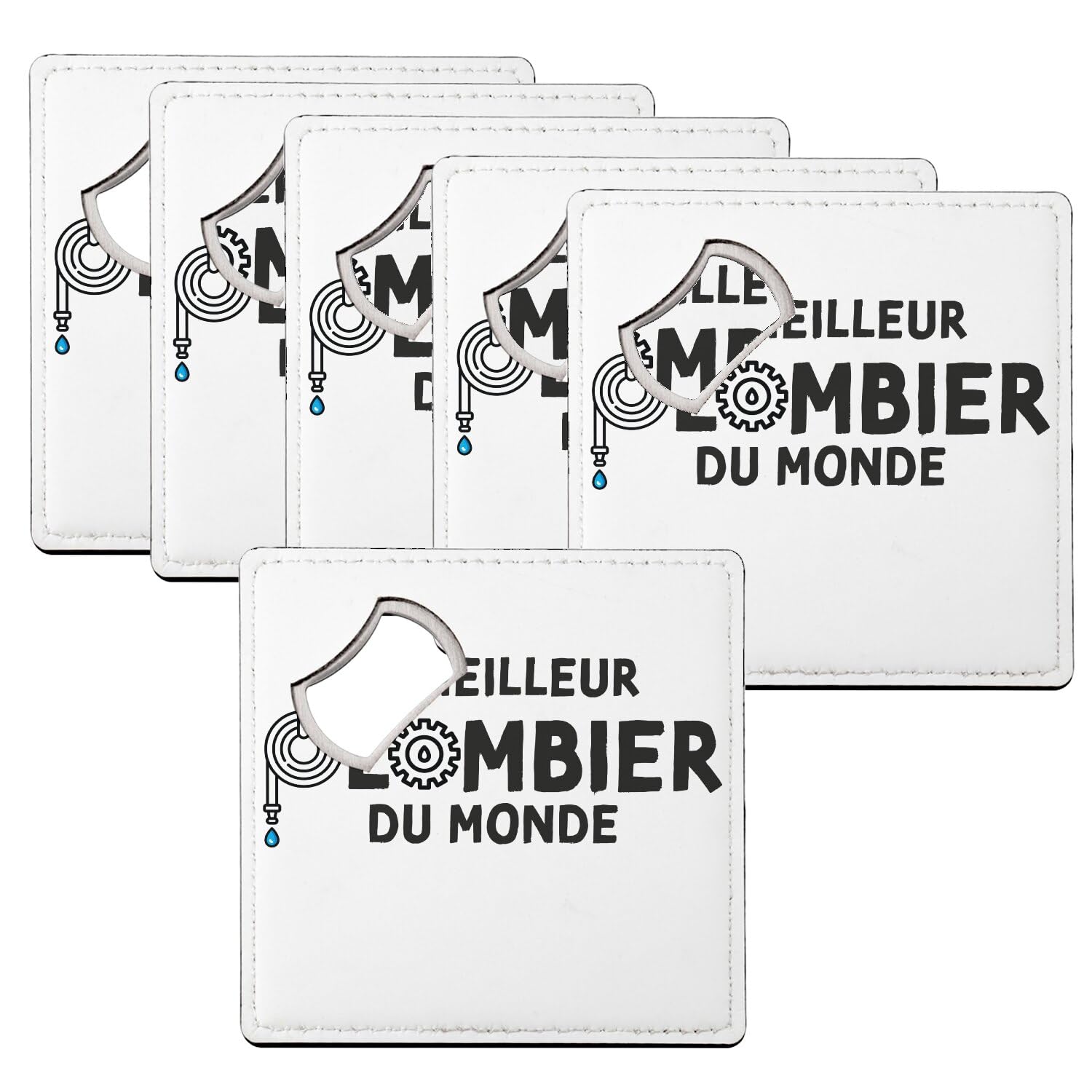 Sous-verre décapsuleur Le Meilleur Plombier du Monde - Lot de 6 carrés 92x92 mm