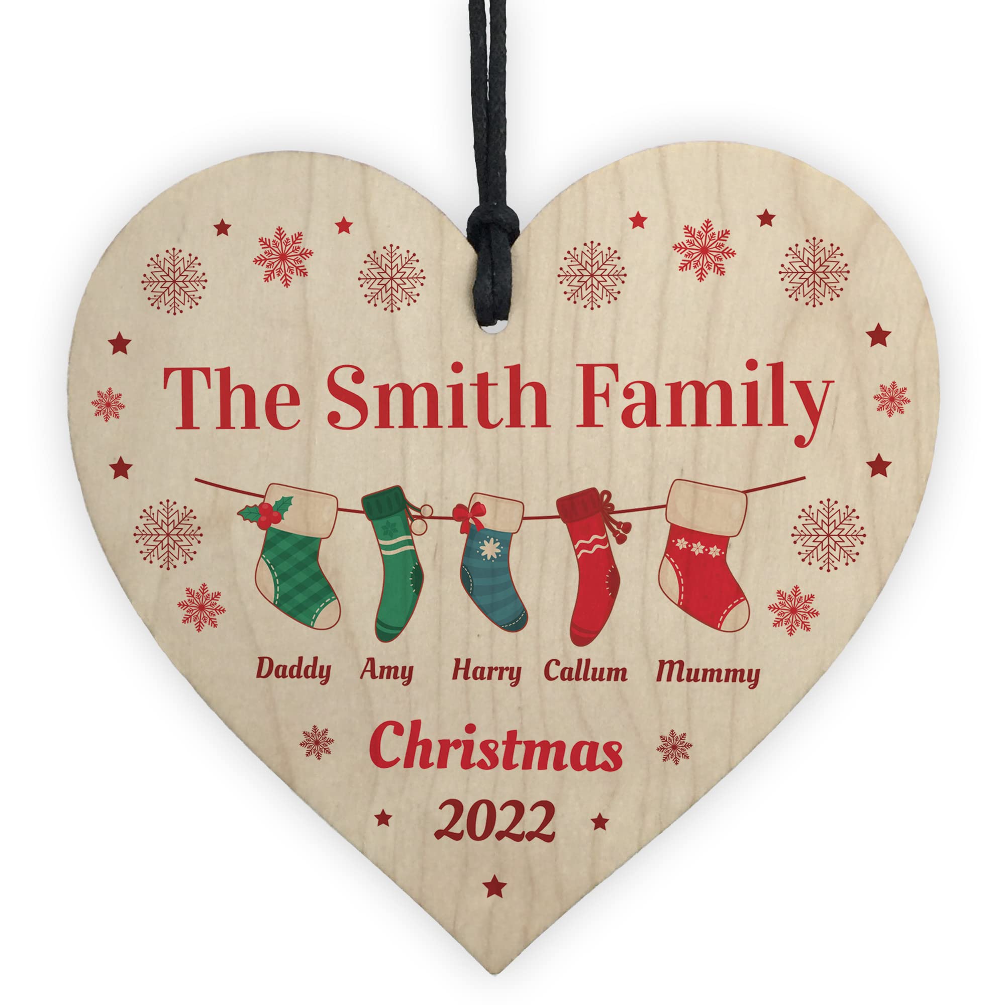 Red Ocean Personalised Wooden Hanging Bauble For The Family Custom Surname And Names Bauble Tree Decoration Keepsake