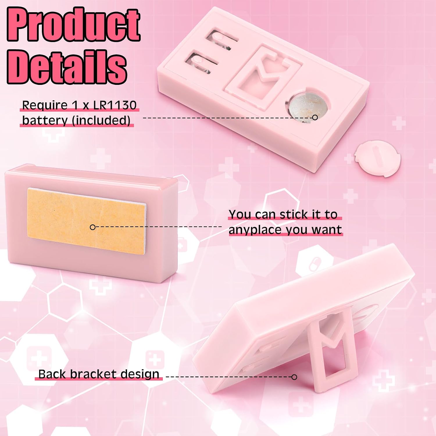 Frienda 3 Pieces Mini Small Digital Clock Stick On,Pink image 4