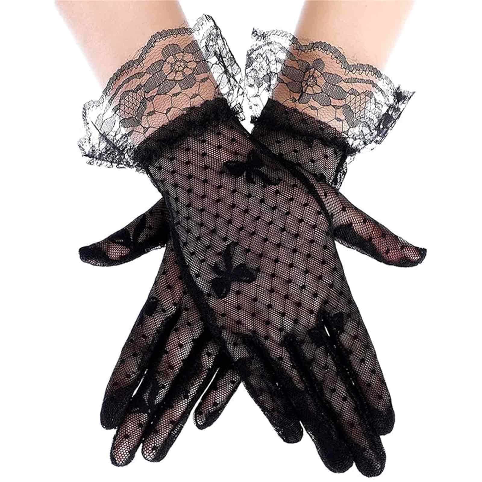 1 Pair Net Gloves For Women, Lace Gloves With Bow Design, Elegant Hand Gloves For Formal Events And Wedding Ceremonies (Black)