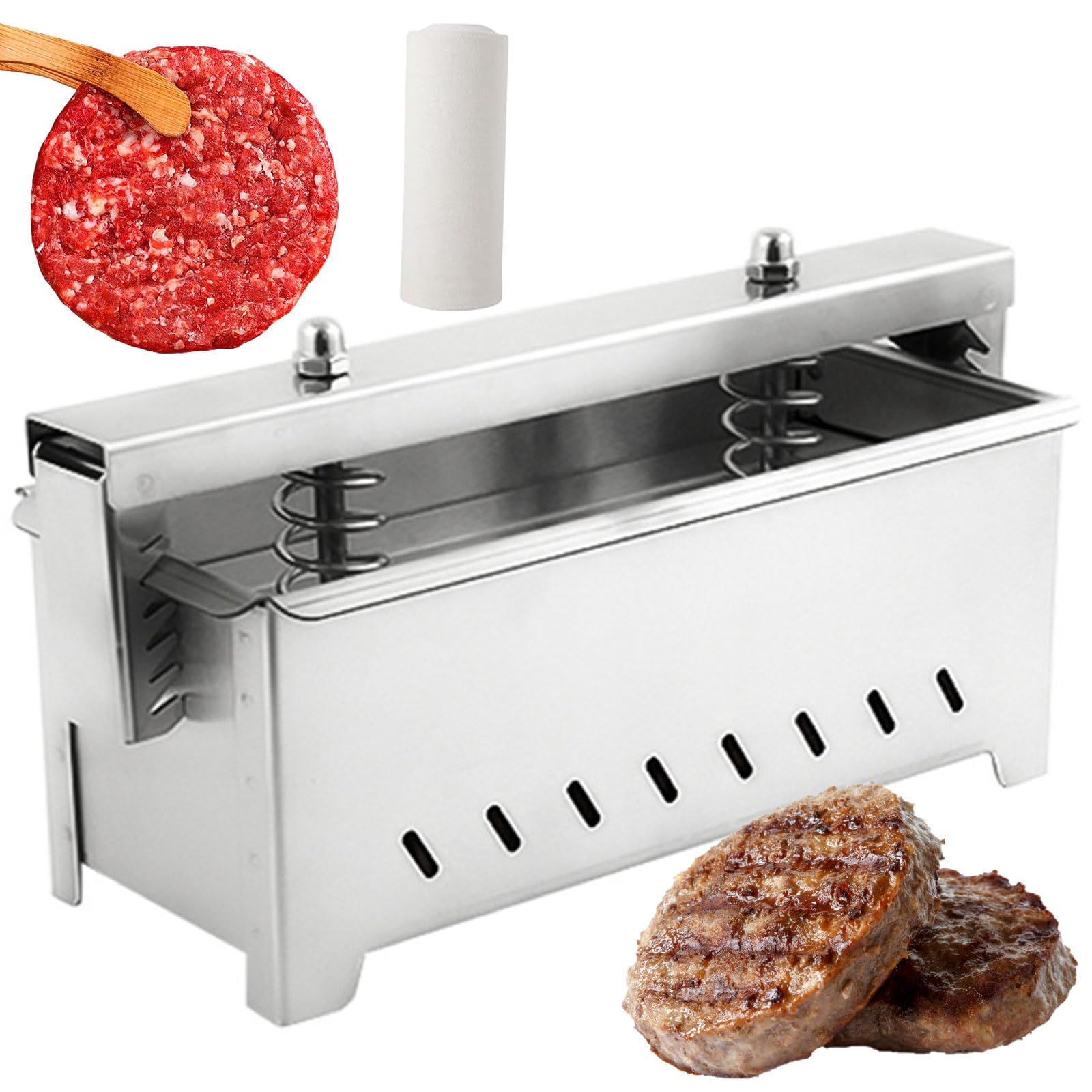 Caja de herramientas de prensa de carne con presurización de doble tornillo para hamburguesas caseras, deslizadores y carnes rellenas