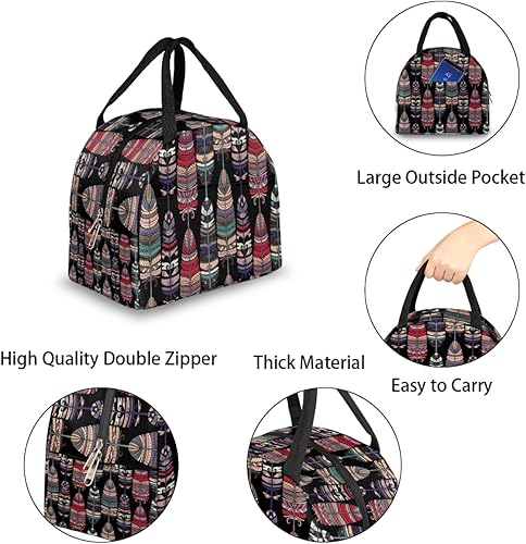 Miniatura 5 de Bohoethnic Feathers Lunch Bag Insulated Lunch Box for Men Women Lunch Tote Bag Leakproof Meal Prep Bag Cute Lunchbag Lunchbox Bohemian Lunch Bags