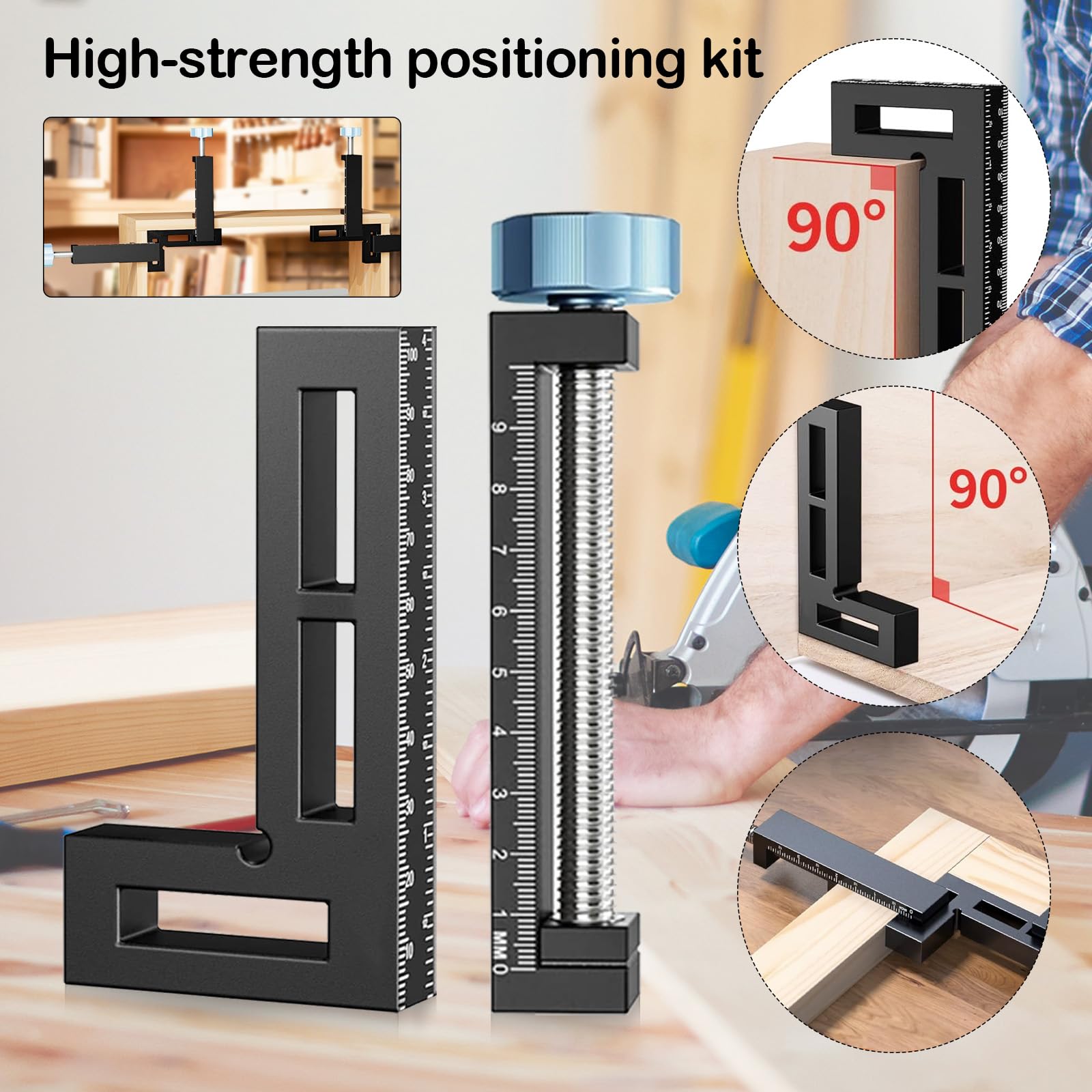 Positionierwinkel 90°, Winkelspanner 4 Stück Rechtwinklige Klemmen aus Aluminiumlegierung mit 8 Winkelversteller 90 Grad Holzbearbeitungswerkzeuge für Holzbearbeitung Heimwerken Handwerk