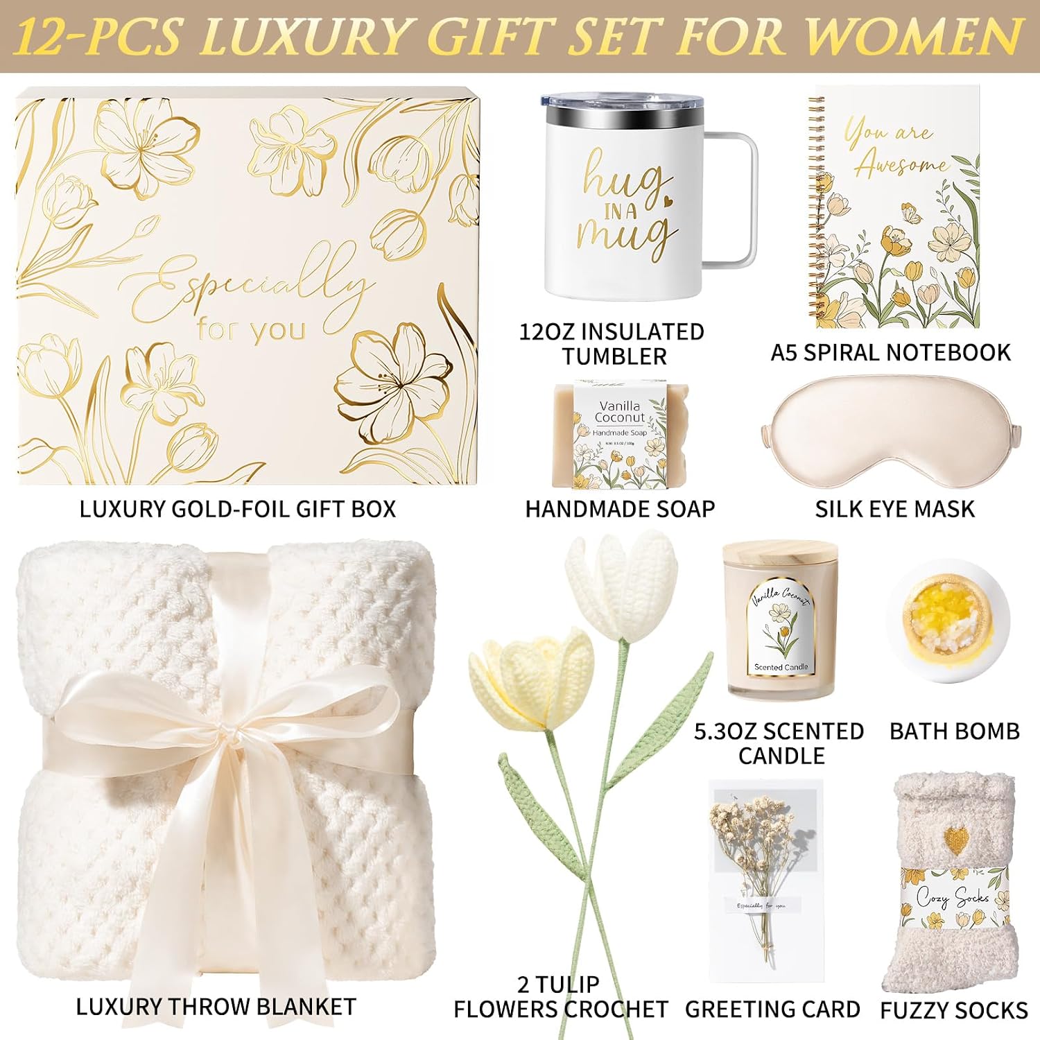 Birthday Gifts for Women Self Care Package, Get Well Soon Gift Baskets for Women Spa Gifts Set, Unique Christmas Thinking of You Inspirational Sympathy Gift Baskets for Mom Her Wife Best Friend Sister