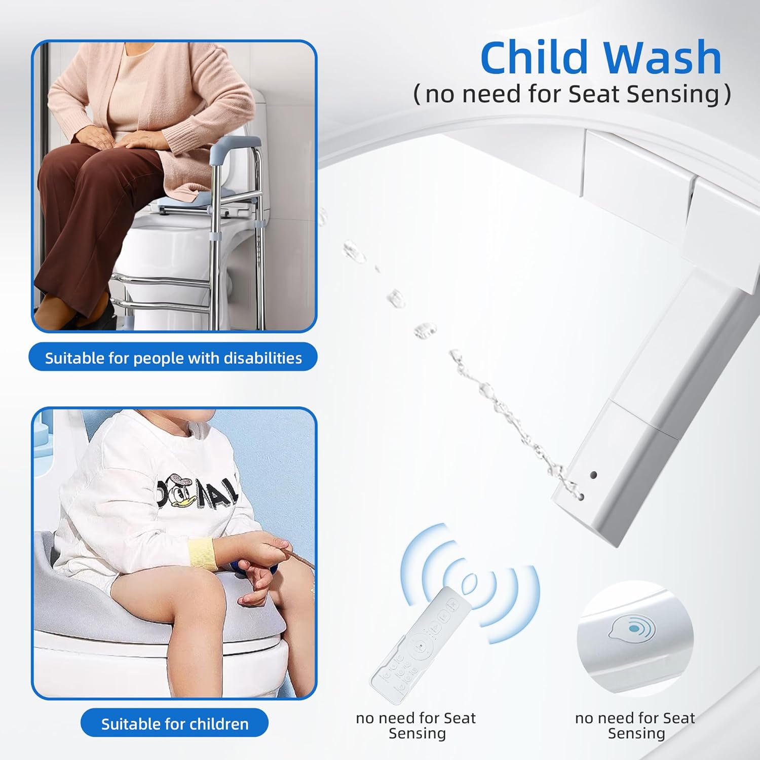 WOODBRIDGE Electronic Bidet Seat with Automatic open and close lid, Child Wash, Elongated Soft Close, White BID03