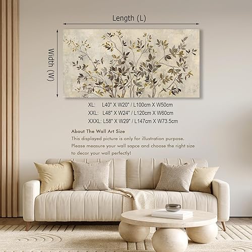 Miniatura 6 de Shoci Arte de pared rústico grande  Imagen de rama de árbol gris marrón para sala de estar, ramas y hojas retro, impresiones de pintura para