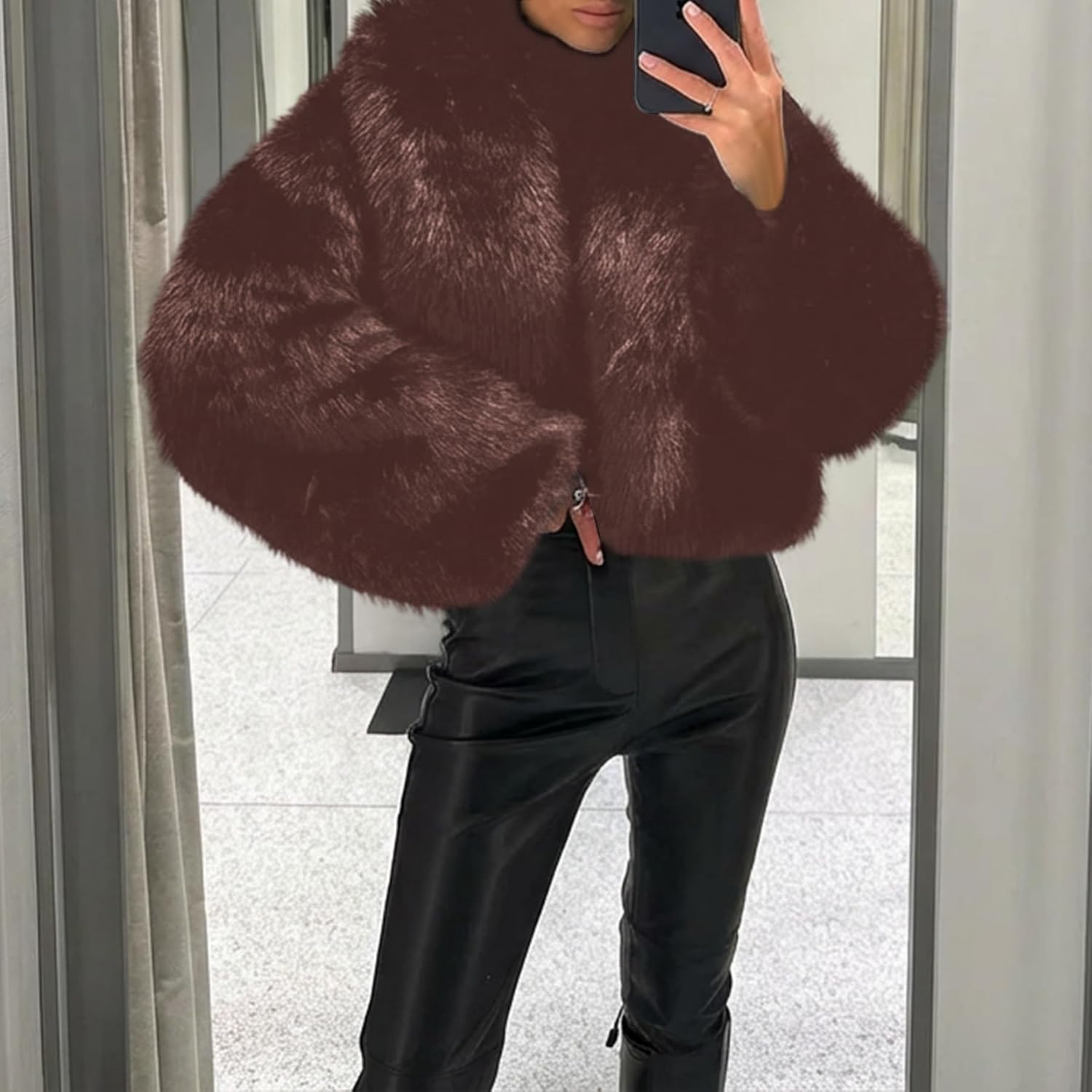 Seltaon Women Fuzzy Faux Fur Coat Winter Warm Cropped Fluffy Shaggy Jackets Open Front Furry Short Jacket - Image 2