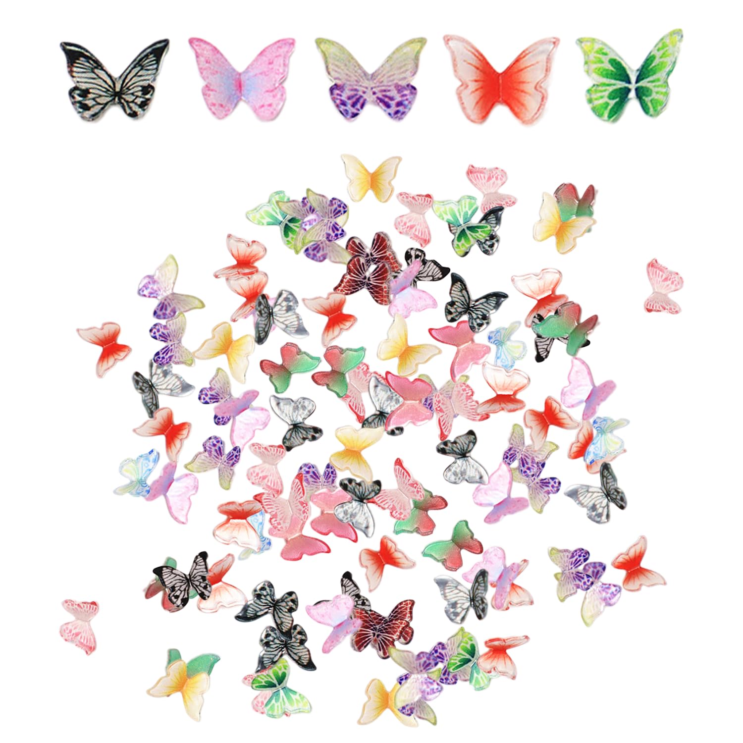 100 Pieces Colorful Butterflies, 3D Butterfly Nail Art Decoration, Mini Resin Butterflies, Nail Art Accessories, DIY Crafts Decoration