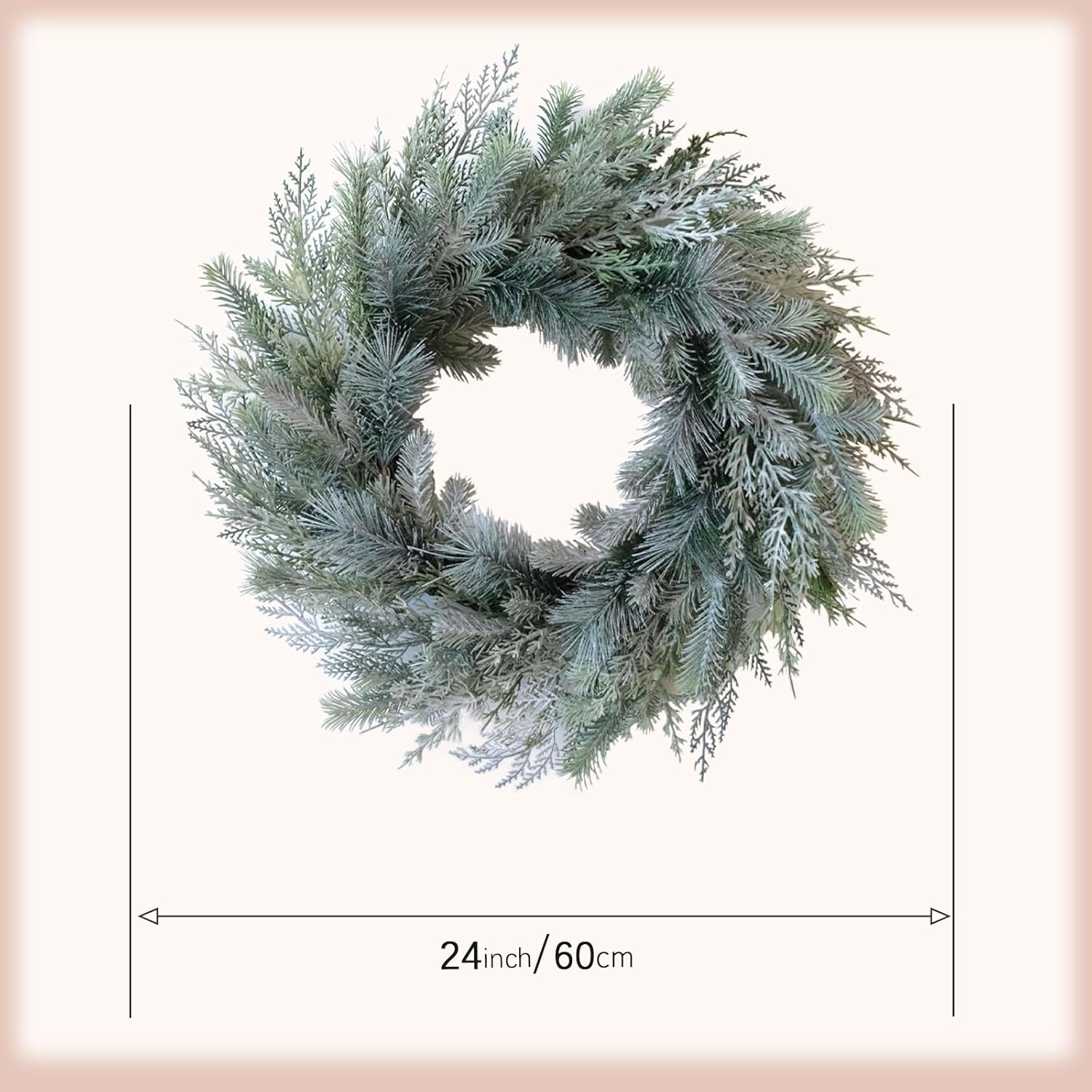 idyllic 24 Inch Norfolk Pine Wreath and Cedar Wreath for Front Door, Real Touch Christmas Wreath for Indoor and Outdoor Decor, Snowy White Xmas Winter Wreaths for Porch or Window - Image 3
