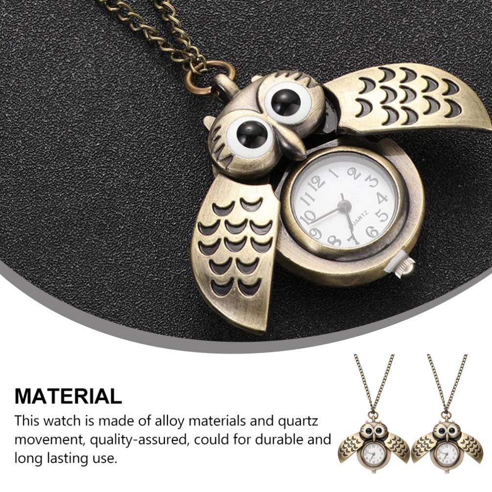 ibasenice 2 Unids Búho Reloj de Bolsillo Vintage Retro Bronce Steampunk Locket Reloj de Bolsillo Colgante Cadena Larga Animal Pájaro Collar de Cuarzo Regalo para Niñas Niños os