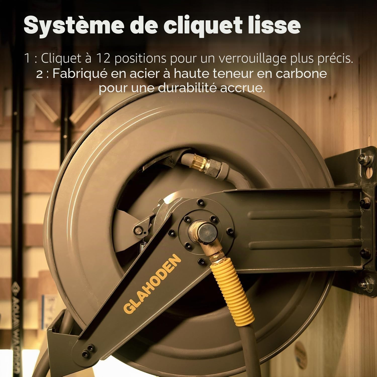 GLAHODEN Enrouleur de tuyau à air rétractable à double bras - 20 m - En acier robuste - Avec câble de 1,5 m de long - Maximum 20 bar
