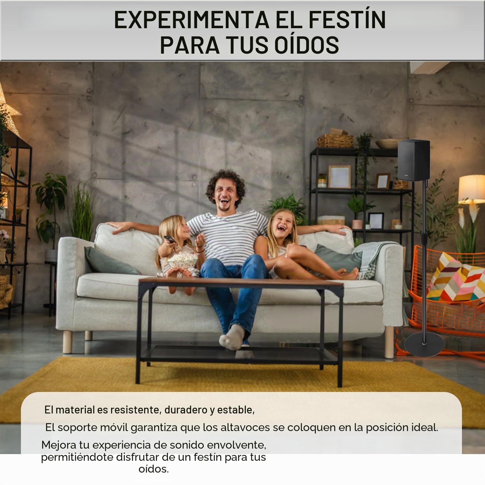 Soporte Altavoces Suelo para Altavoces de hasta 73-140 cm, Altura Ajustable, Juego de 2，Soporte de Suelo con Cable para Satélites de hasta 5KG