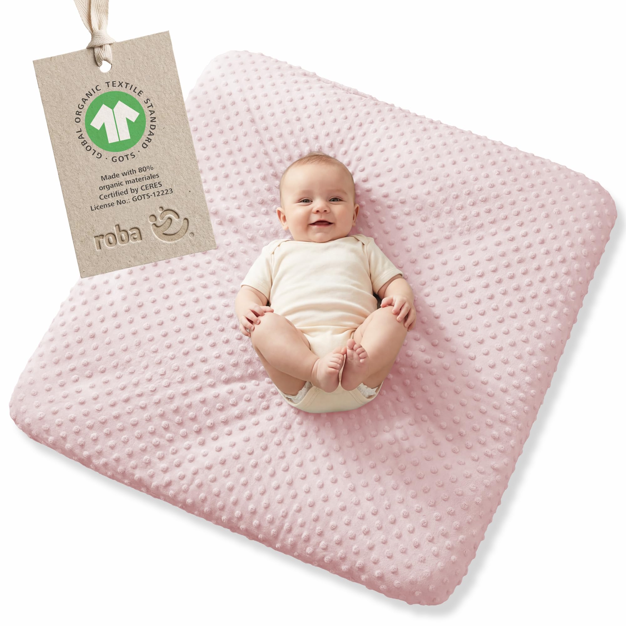 roba Organic Cotton Fitted Sheet for Changing Mats Lil Planet - GOTS-Certified Cotton Jersey Changing Pad Cover 75 x 85cm - Pink/Mauve