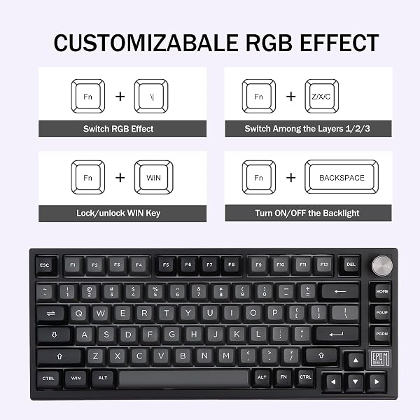 EPOMAKER TH80 SE Clavier Mécanique à 75% de Joints, NKRO Clavier de Jeu RVB Triple Mode avec Mousse Poron/EVA, Programmable, Batterie 4000mah pour E-Sport/Win/Mac(Black Silver, Flamingo Switch) - 3