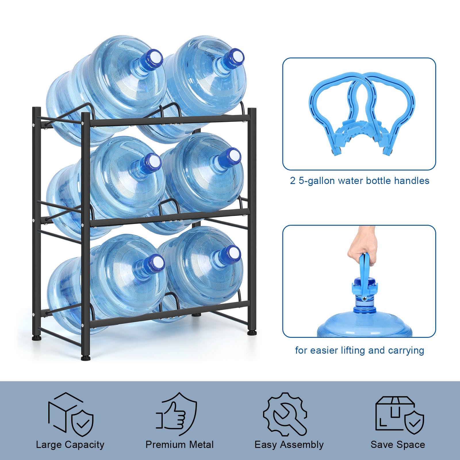 smusei 5 Gallon Water Bottle Holder Water Jug Holder 3 Tier Heavy Duty ...