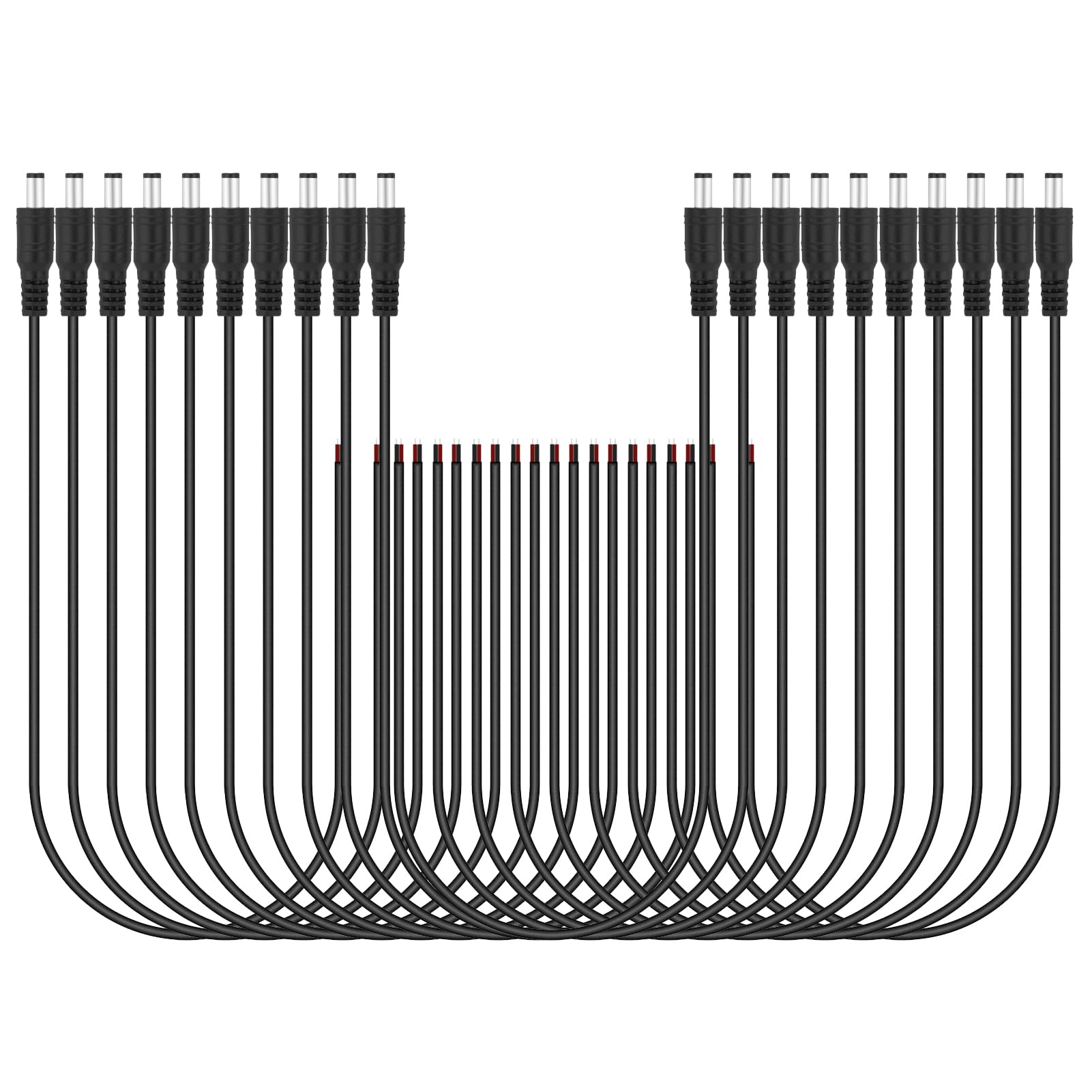 20 Pack Male DC 2.1mm x 5.5mm Wire Power Pigtails Adapter Barrel Plug Socket Cable for CCTV Security Camera, DVR, Car Rearview Monitor System Video, LED Strip Light, Surveillance (20inch/50cm)