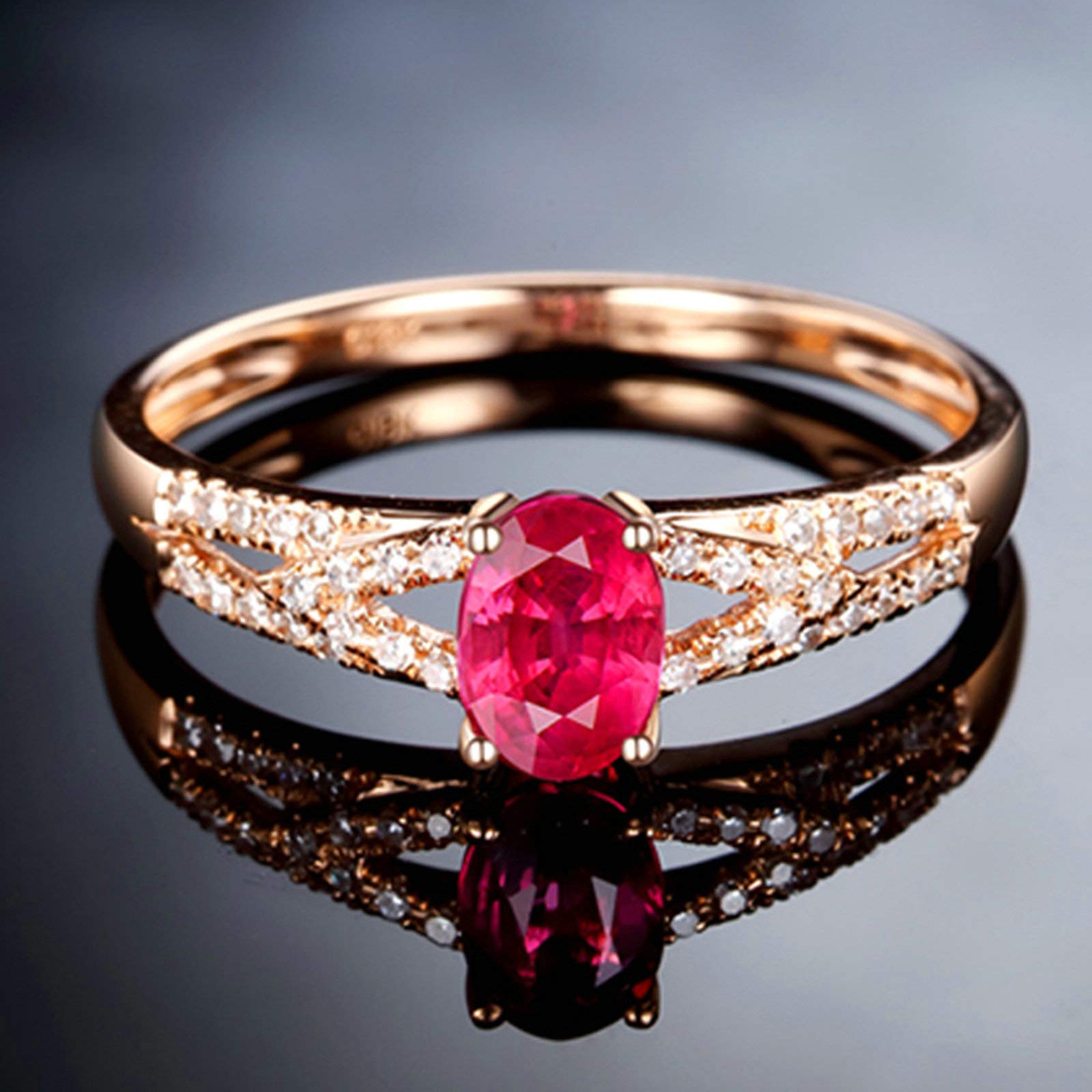 Beydodo Pierścionek z różowego złota 750 z diamentem pierścionek solitaire z owalnym rubin obrączki ślubne damskie bez niklu e 18 karatów (750) czerwone złoto, 54 (17,2), colore: różowy (Rosegold), cod. TLLWGZ5679