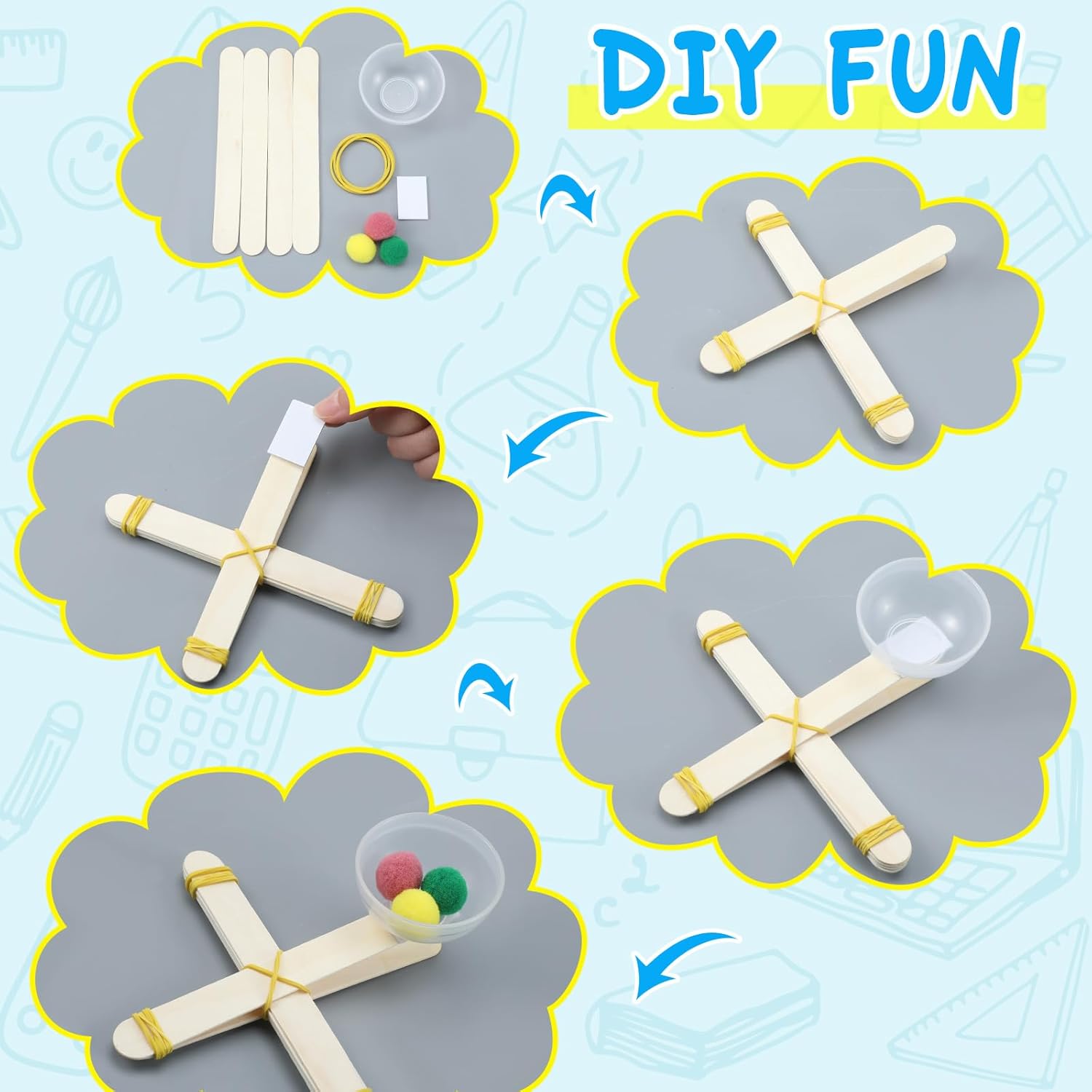 Foilswirl 24 Sets Stem DIY Catapult Craft Kit Craft Stick Catapults Kit for Educational and Learning Activities Camp Crafts Supplies (Colorful)