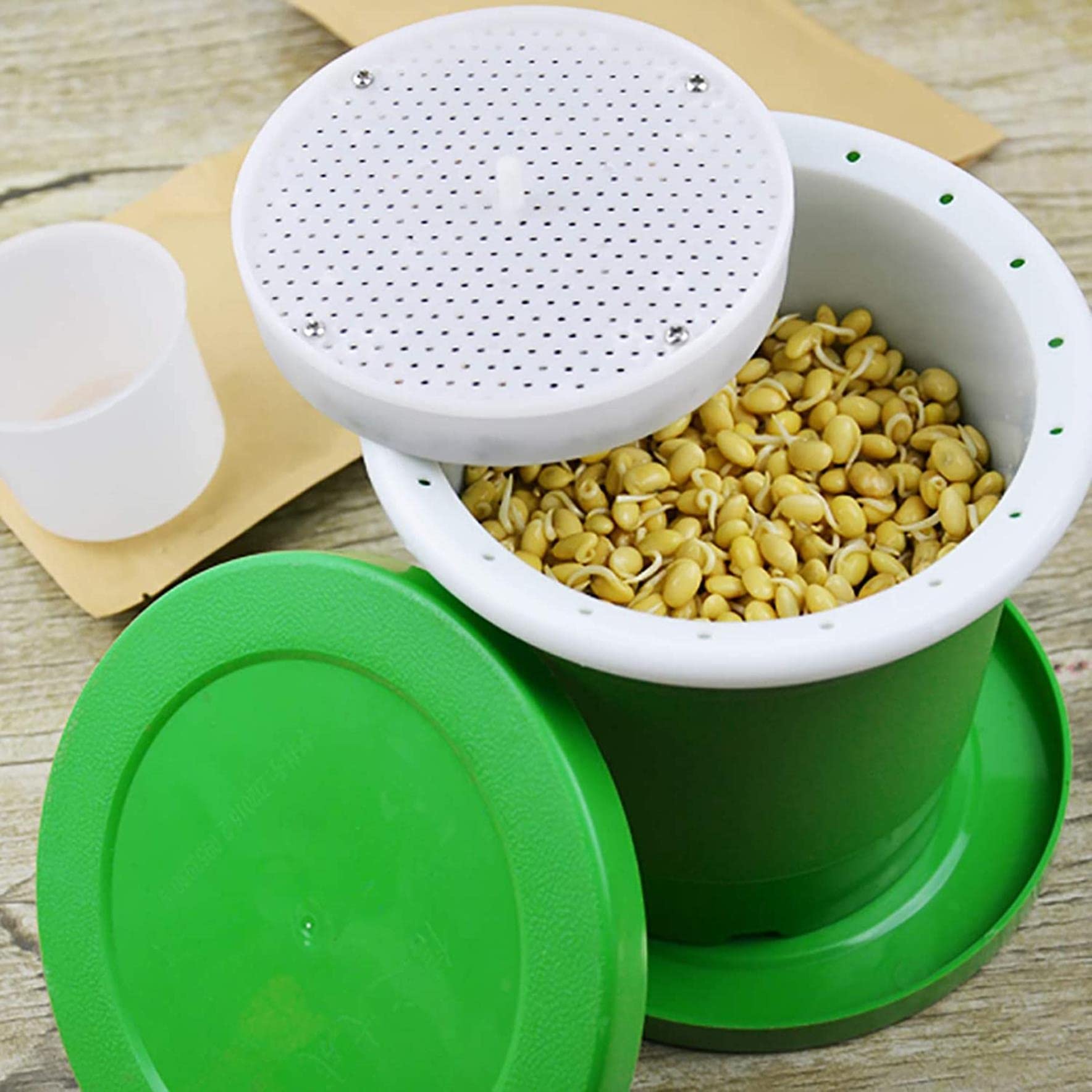 Pot De Germinateur De Graines Bac De Germination Vert Santé Germination des Germes Unité, Y Compris Seau Intérieur, Seau Extérieur Et Plaque De Pression, Vert