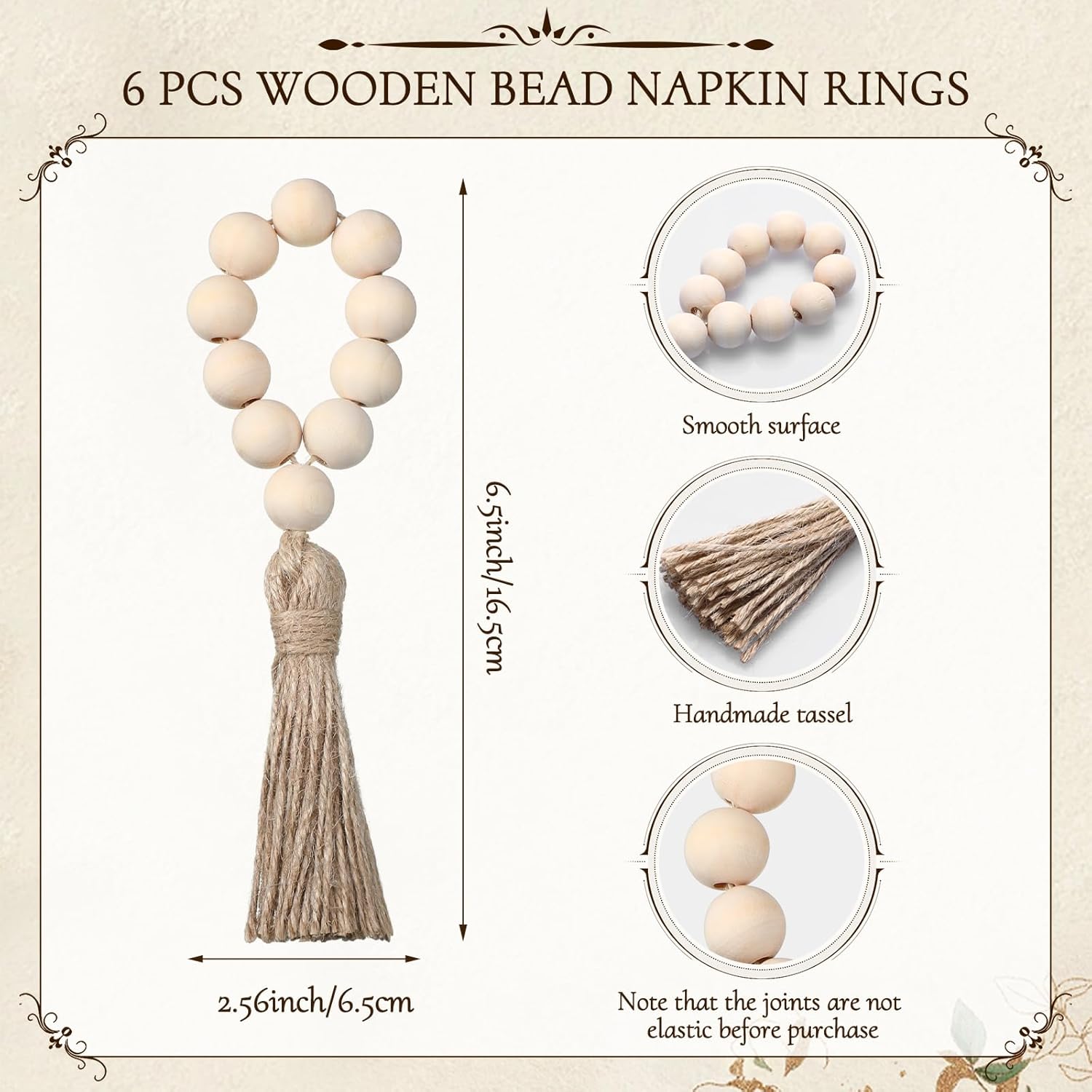 Zhehao 6 Set/18 Pcs Boho Table Placemats, Spring Natural Cotton Burlap, Grass Woven Mats, Macrame Table Decor Farmhouse Style with Tassels Beads Napkin Rings for Wedding Engagement Party