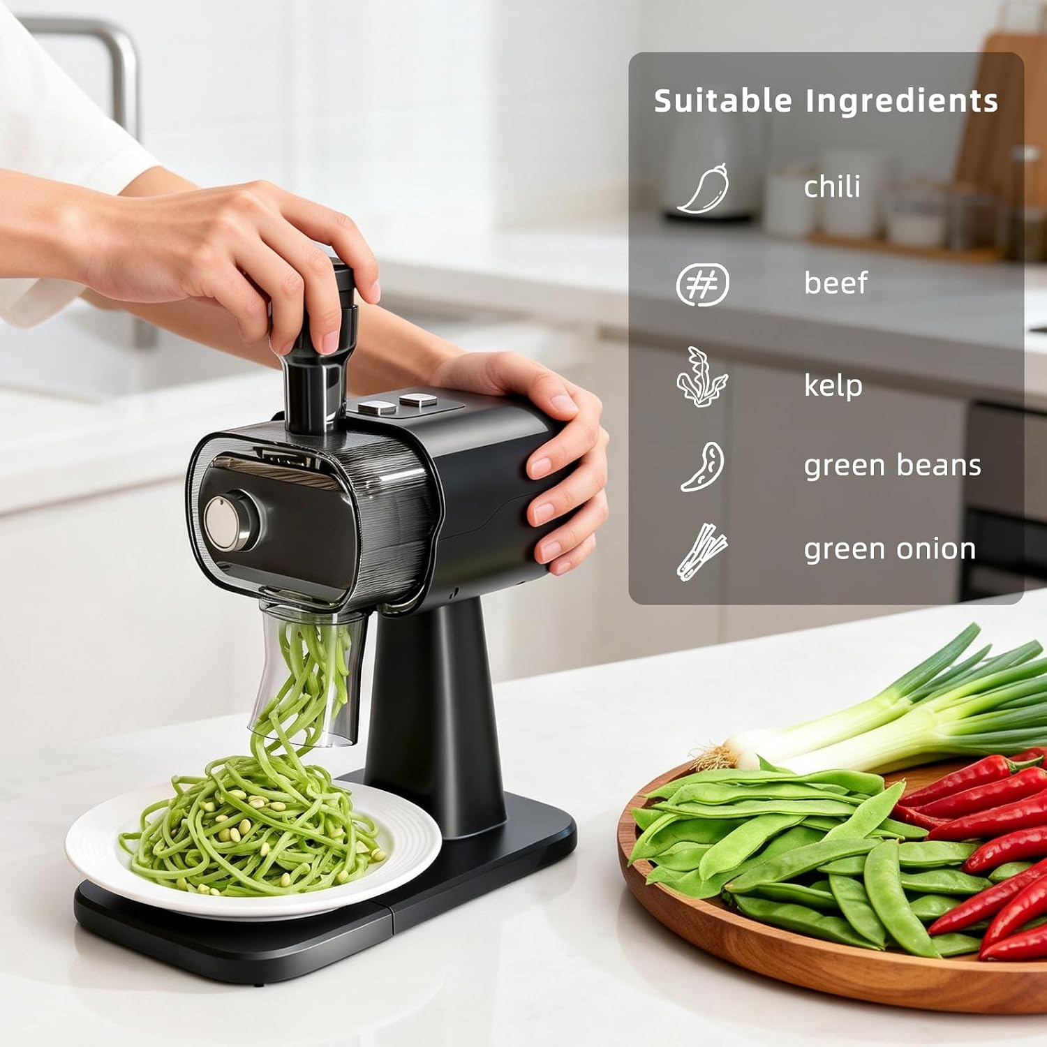 Electric Green Onion Grater, Commercial Spring Onion Cutter, Home Kitchen Shallot Julienne, Stainless Steel Blade Scallion Shredder, Suitable for Chili, Meat, Fish, Green Bean, 3mm image 3