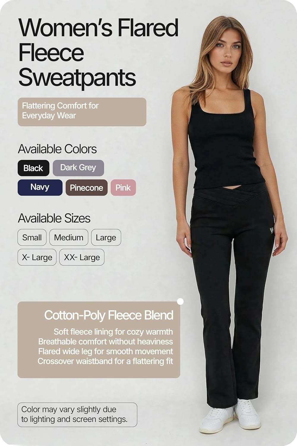 Sweatpants Women Flared with Crossover Waistband Cozy Fleece Wide Leg Lounge Pants