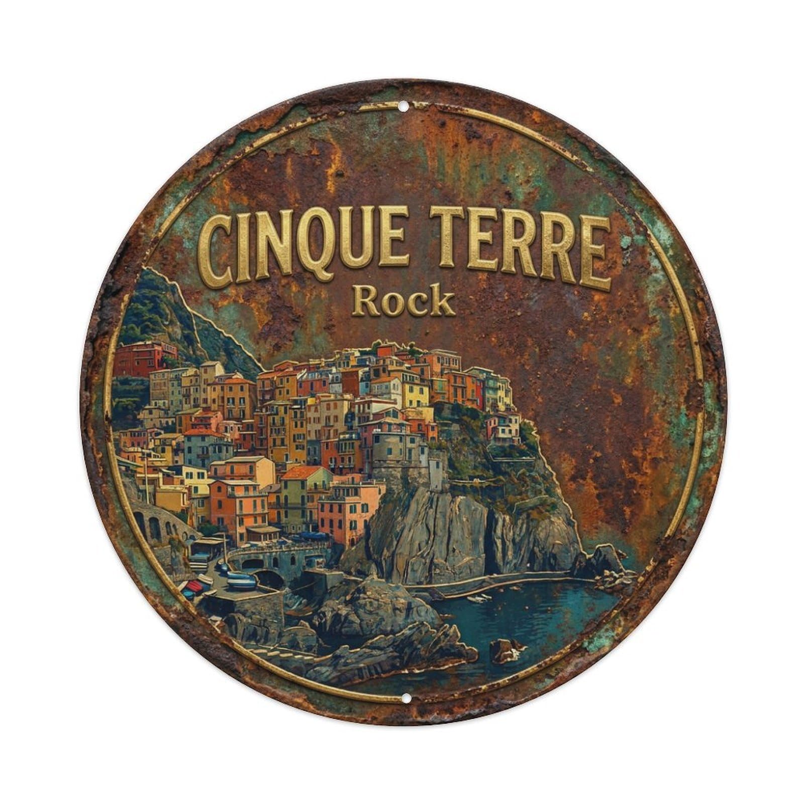 Vintage Travel Cinque Terre Italy Cliff Metal Tin Sign