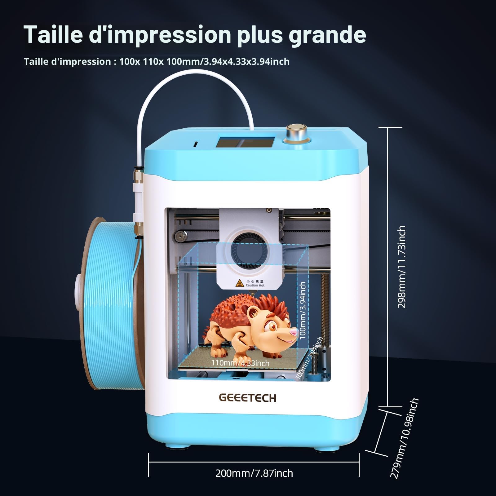 GEEETECH M1 Mini Imprimante 3D, imprimante 3D à extrudeuse à entraînement Direct 250 mm/s pour débutants avec écran Couleur, Trois Ventilateurs de Refroidissement, détection de Rupture de Filament