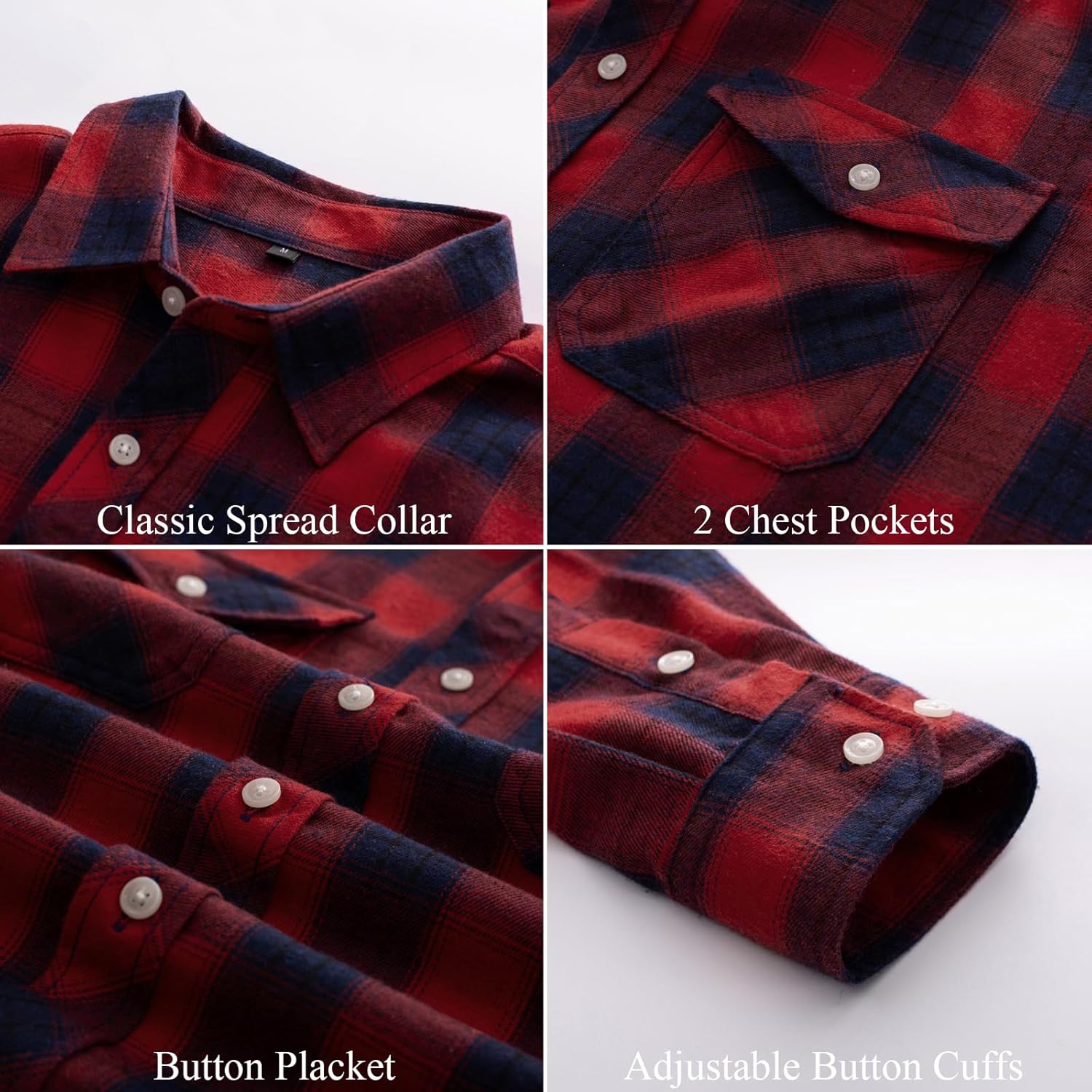 PJ PAUL JONES Mens Flannel Plaid Shirt Casual Long Sleeve Button Down Shirts with Pockets - Image 4