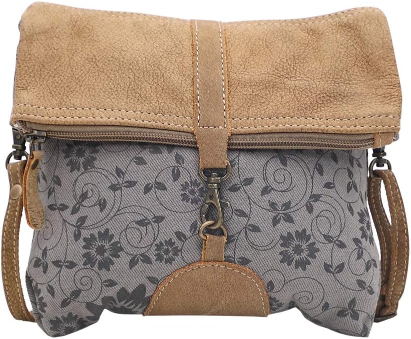 Myra Bag Over Shoulder Purse - Canvas Crossbody Bag with Genuine Leather Detailing, Fabric Satchel for Everyday Use, Travel