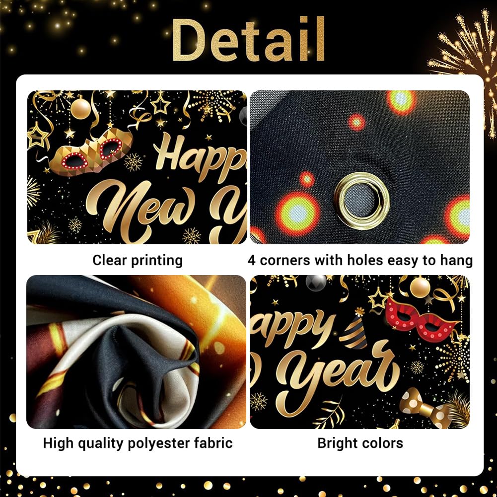 Happy New Year Banner New Years Eve Decorations 2026 JynxtoyZeal Large Happy New Year Banner Backdrop Photo Booth Props New Year's Party Decorations,43.3 x 70.9Inch - Image 3