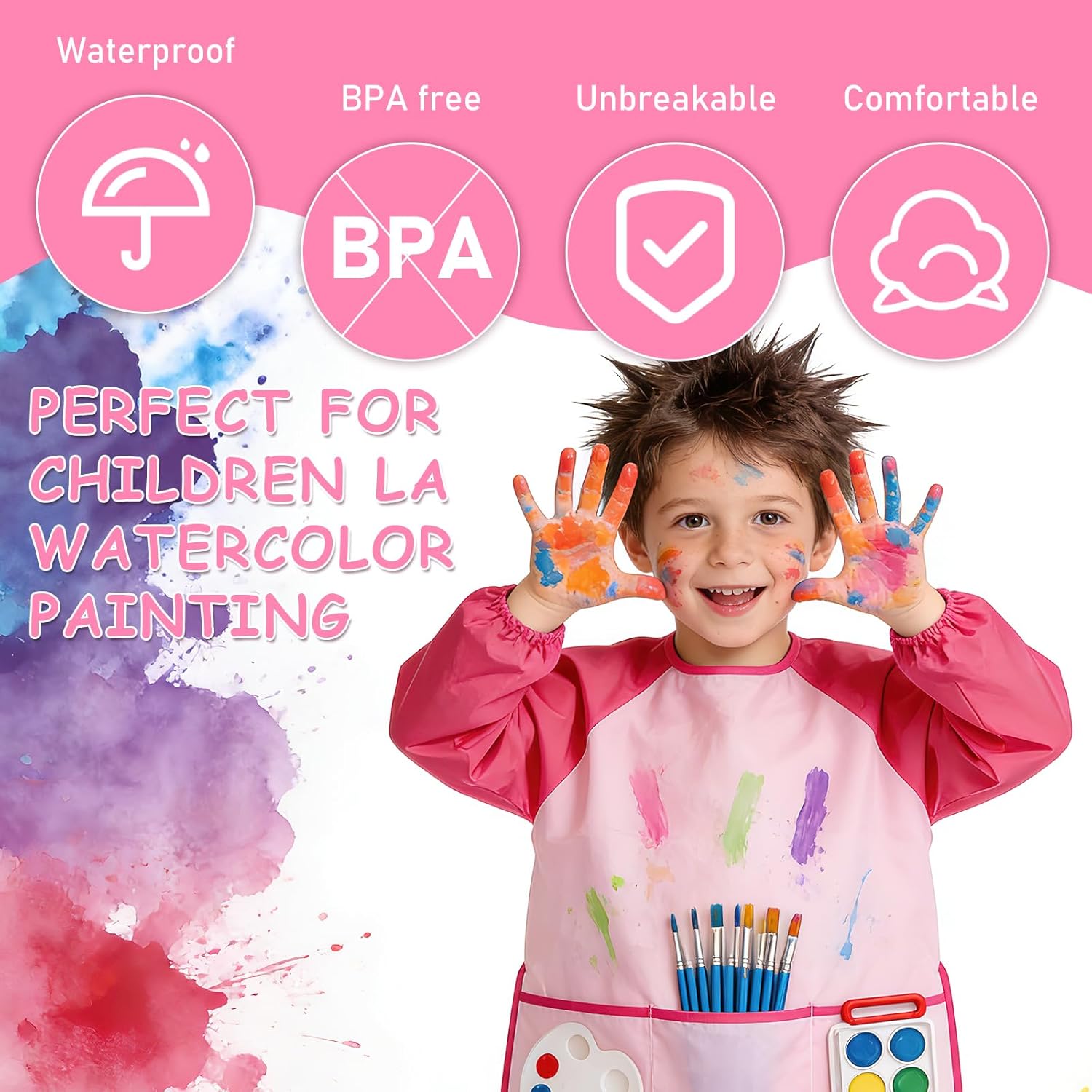 20 Pack Kids Art Smocks Waterproof Toddler Painting Apron Long Sleeve Kids Paint Smocks with 3 Roomy Pockets for Age 2-7,School Classroom Painting Supplies(Multicolor)