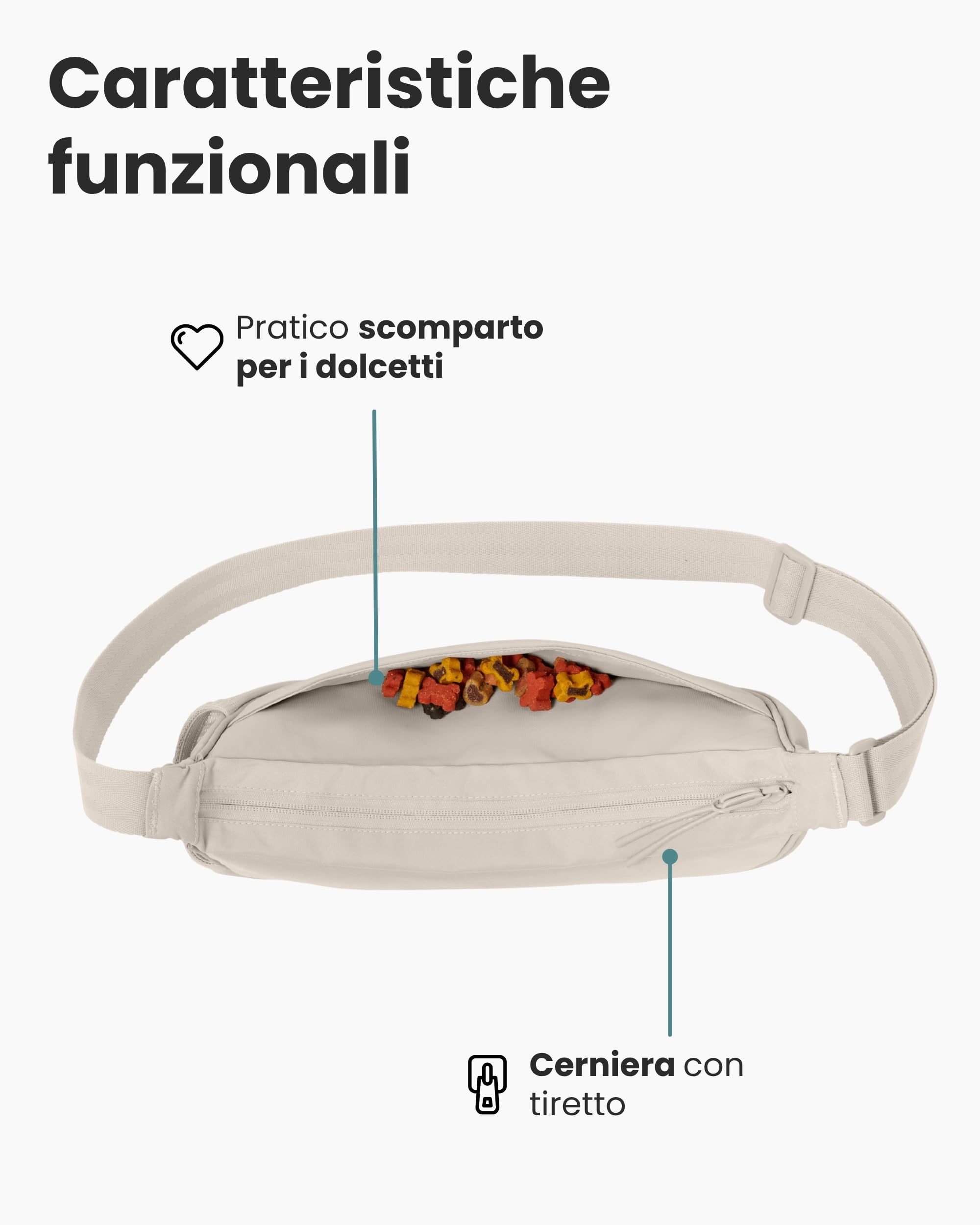 LARKSON Half Moon Bag Borsa per Cani Beige - Fiete - Sacchetti per Addestramento Cani - Tasca Porta Snack con Dispenser di Sacchetti per i Bisogni - Borsa Riflettente per Passeggiate - Idrorepellente