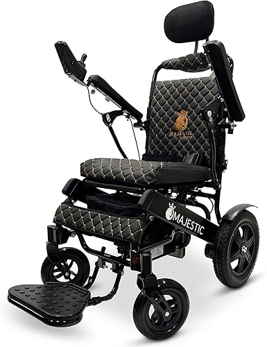Silla de ruedas motorizada eléctrica ligera para personas mayores y adultos, reclinación automática plegable de largo alcance con potente motor de