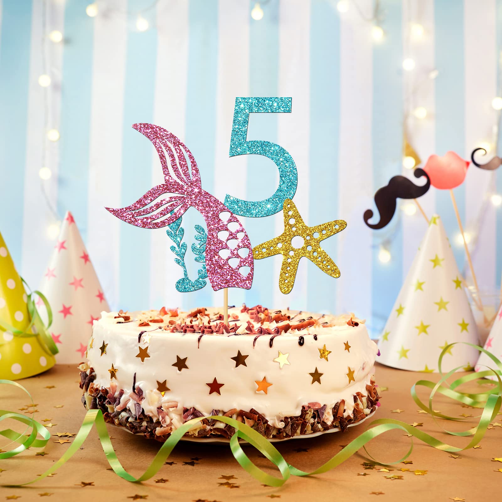 WeBenison Mermaid 5th Birthday Cake Topper - Under The Sea Theme With Octopus & Number 5 - View #2