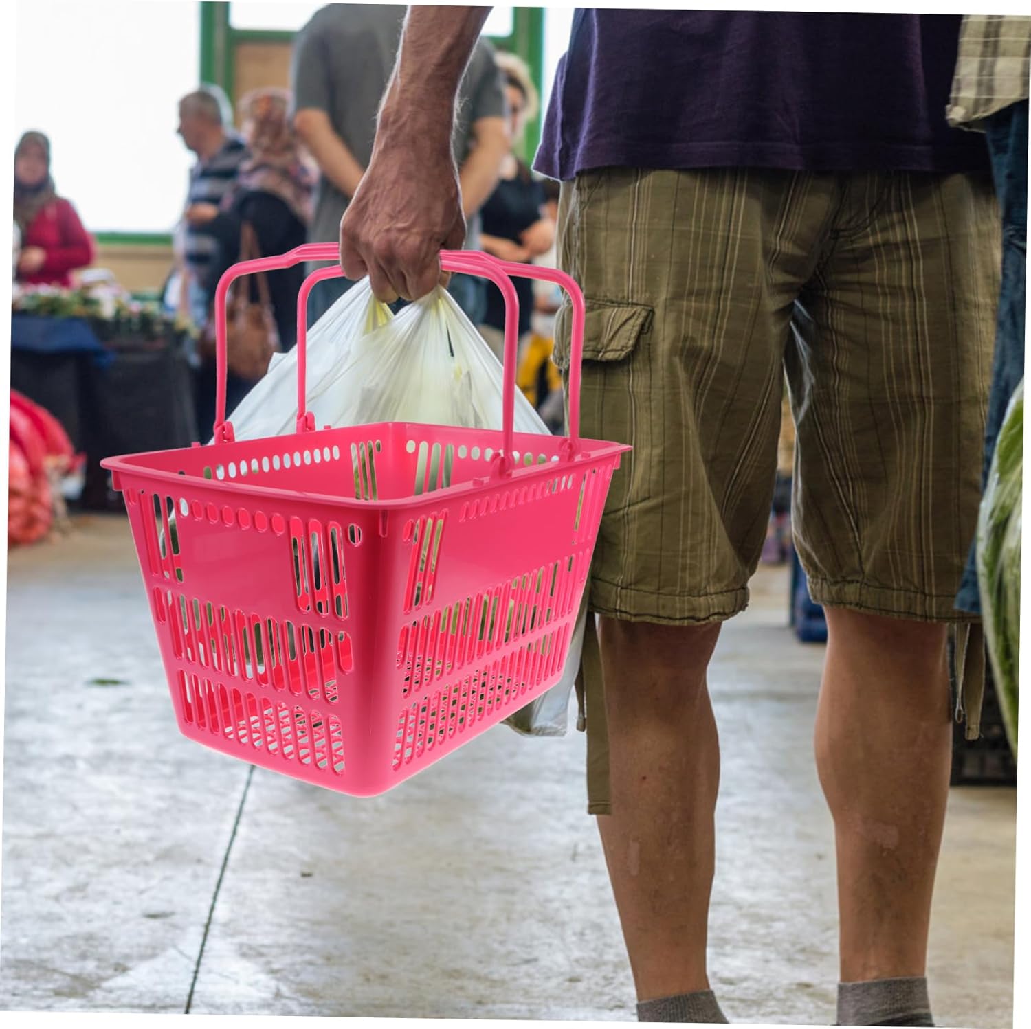 VICASKY Plastic Grocery Basket with Ergonomic Handle Lightweight Handheld Shopping Basket for Supermarkets and Fruit Stores for Snacks and Sundries Organizer