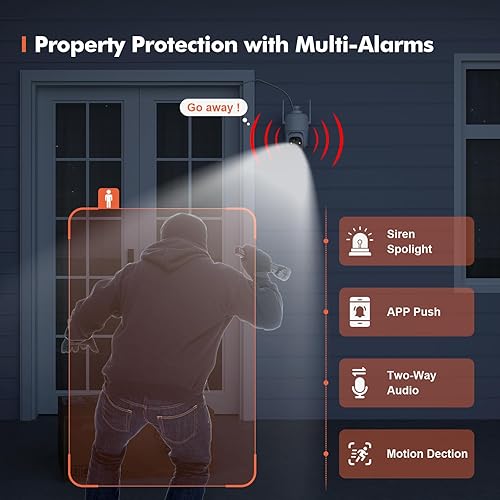 Miniatura 3 de Dzees Cámaras de seguridad WiFi PTZ de 360 inalámbricas para exteriores, cámara de seguridad para el hogar con batería 2K para interiores, foco y