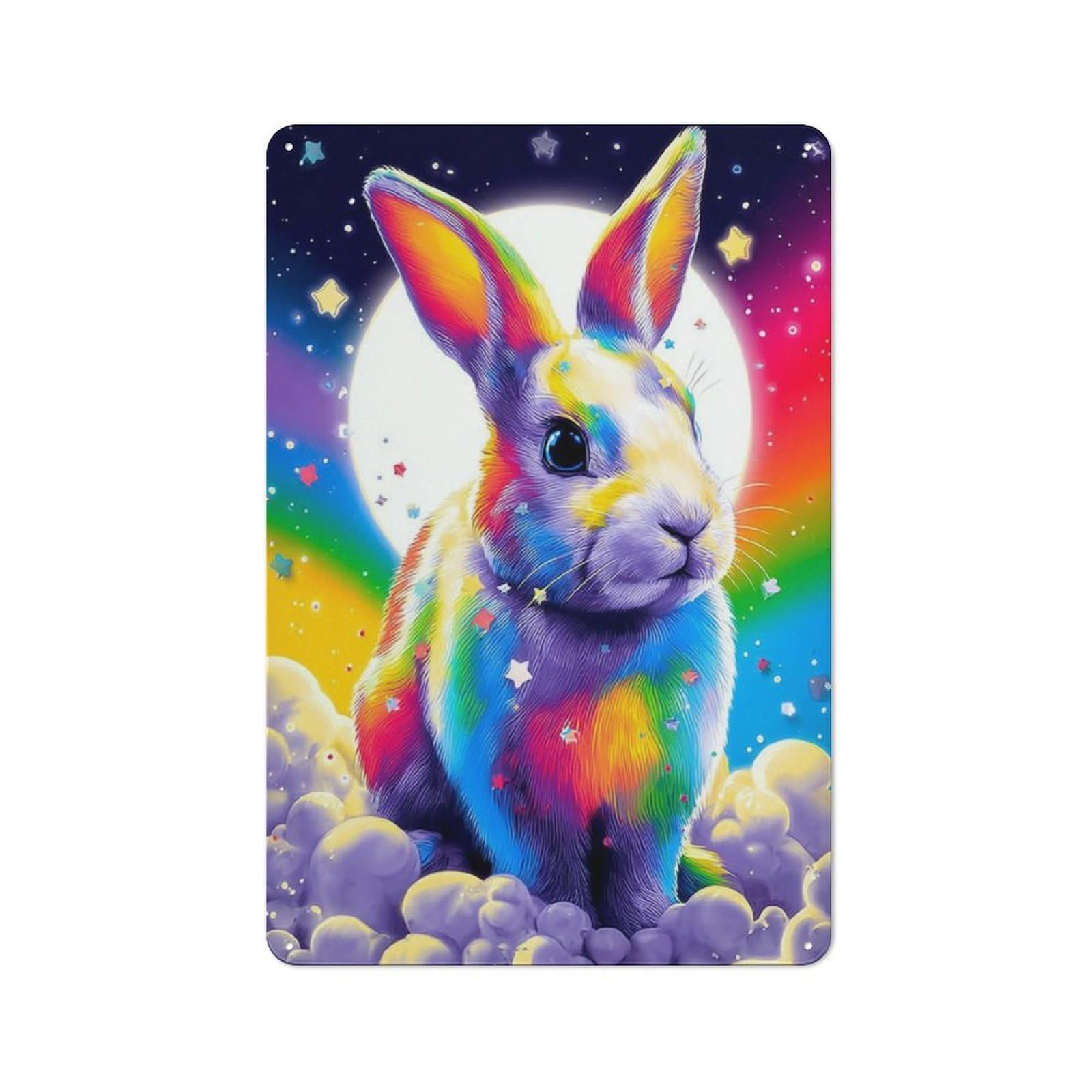 Junmoney Rainbow Bunny In Clouds -2 Farmhouse Metal Sign With Design 30X20cm, Rustic Rustic Kitchen Decor For Dining Room, Cafe, Entryway Or Family Room