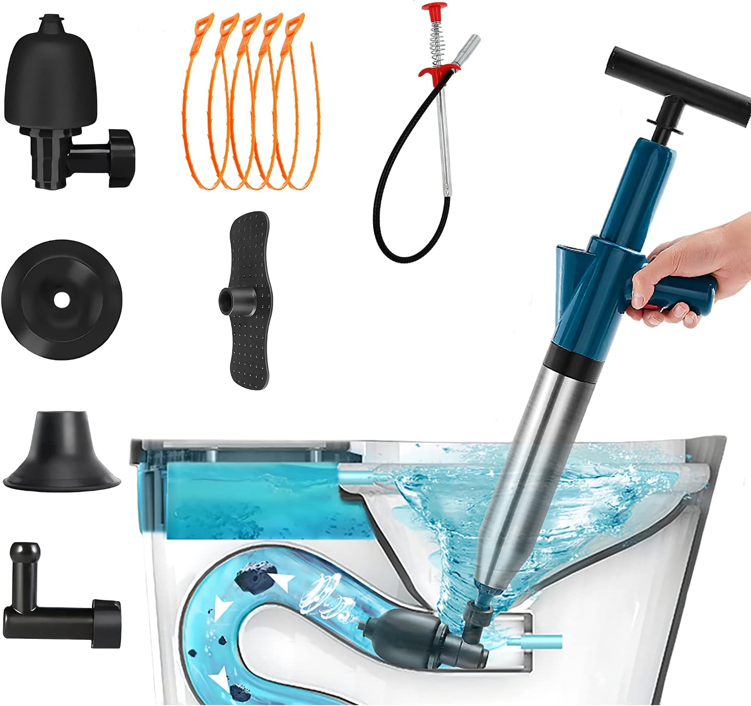 VILOSI Toilet Plunger, Powerful Manual Air Blaster Plunger Gun with 5