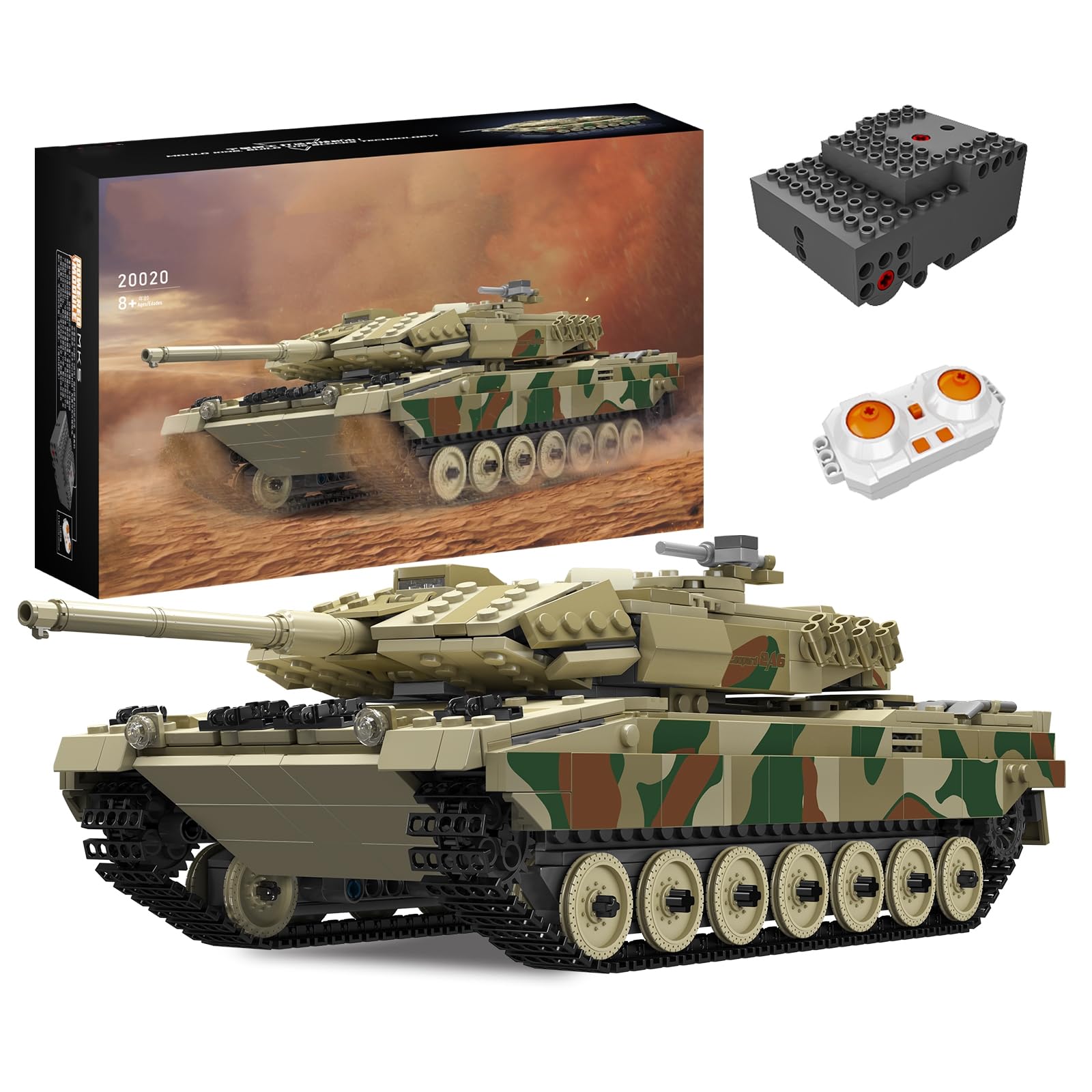Mozewa 20020 Leopard 2 Tank Building Sets, MOC Technology Tank Model Kit, 1091 Pieces Remote Control Military Tank Model Construction Blocks Toys