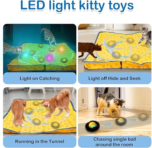 Miniatura 9 de Juguetes interactivos para gatos de interior, bola de gato auto rodante en tapete de juego, juguete de movimiento activado por movimiento